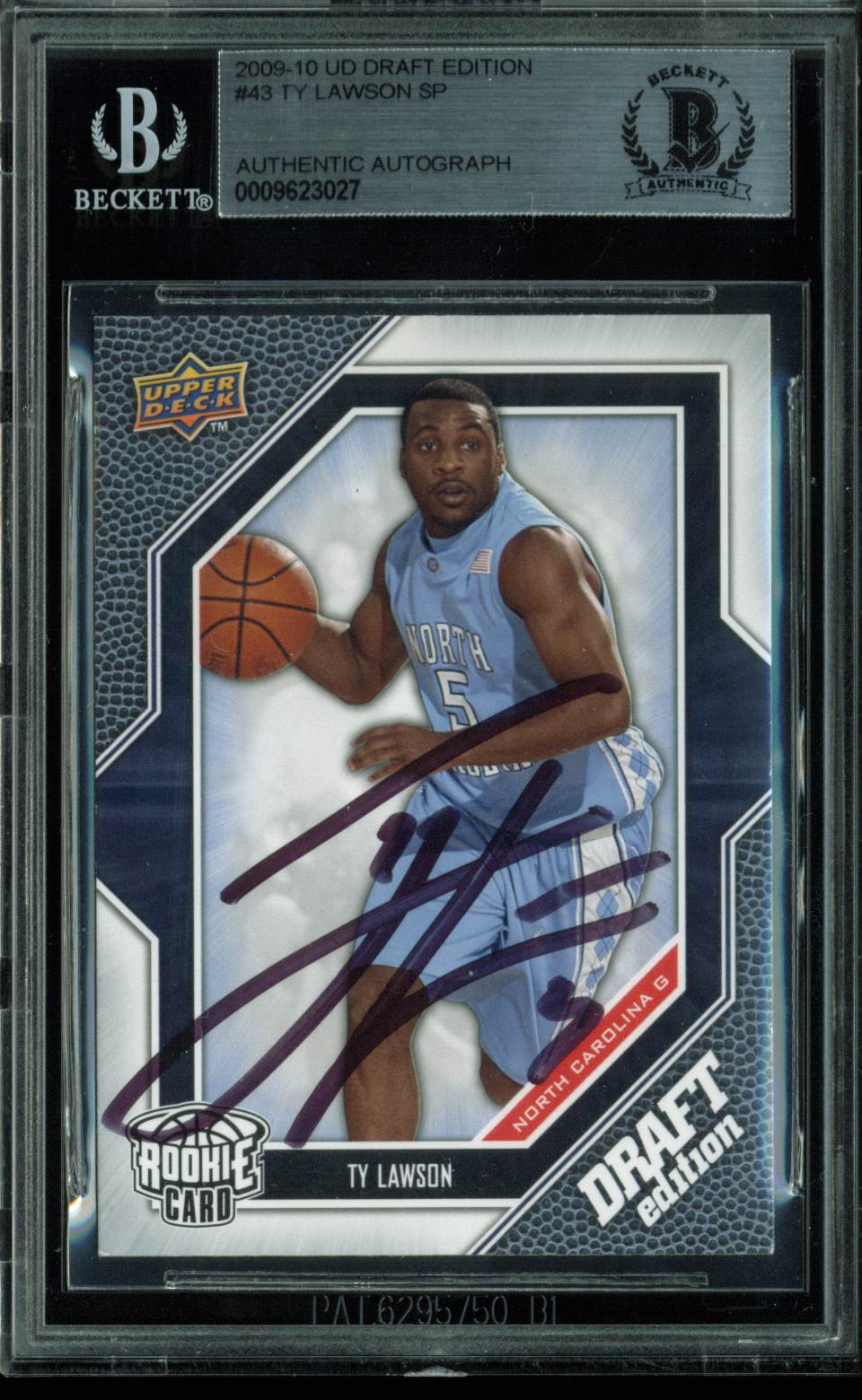 Nuggets Ty Lawson Authentic Signed Card 2009 UD Draft Edition RC #43 BAS Slabbed