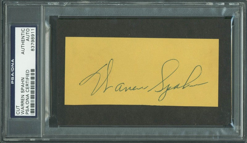 Braves Warren Spahn Authentic Signed 2x4.5 Cut Autograph PSA/DNA Slabbed