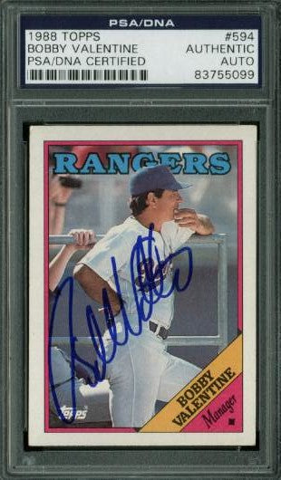 Rangers Bobby Valentine Authentic Signed Card 1988 Topps #594 PSA/DNA Slabbed