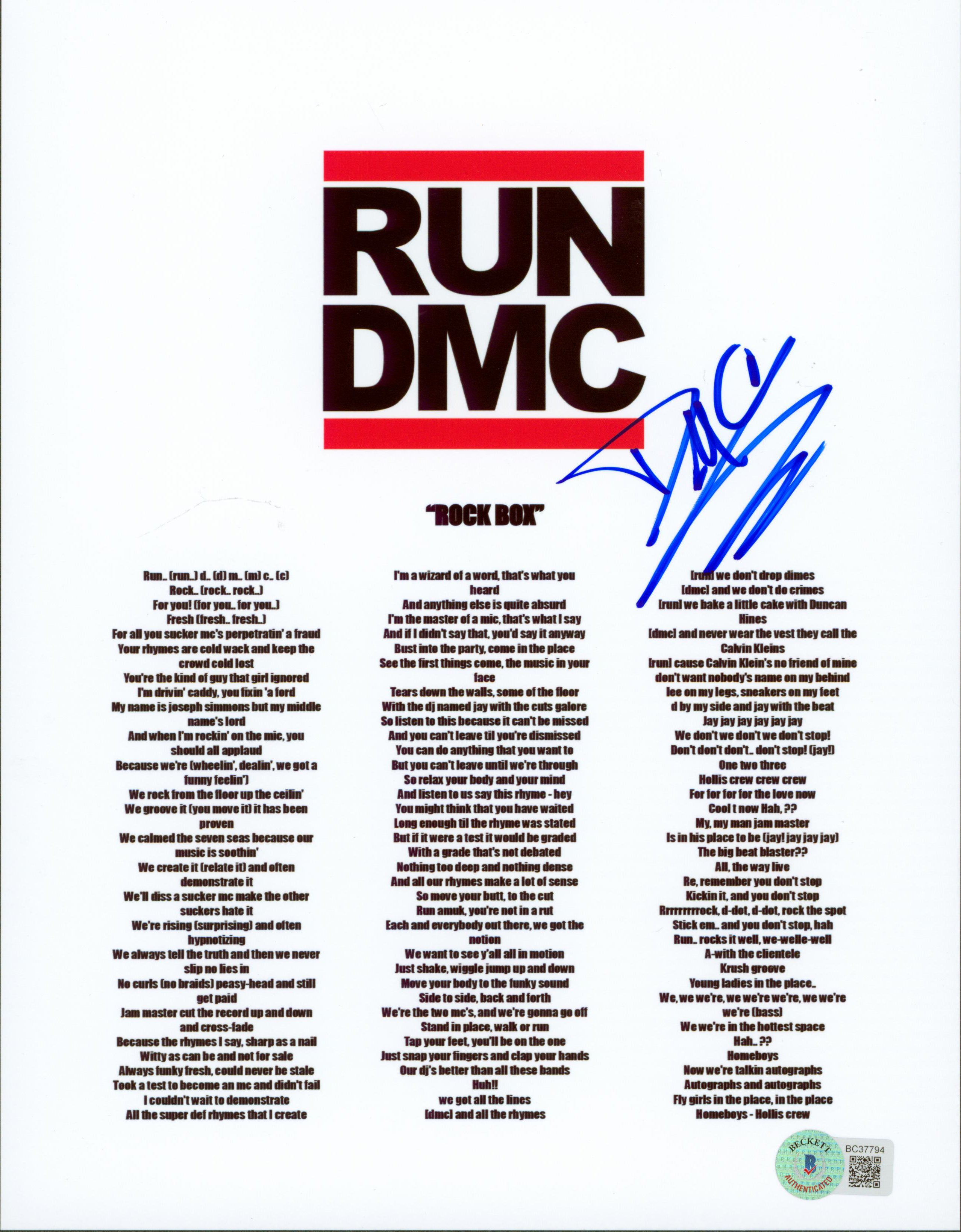 Run DMC Authentic Signed 8.5x11 Rock Box Music Sheet Photo BAS #BC37794