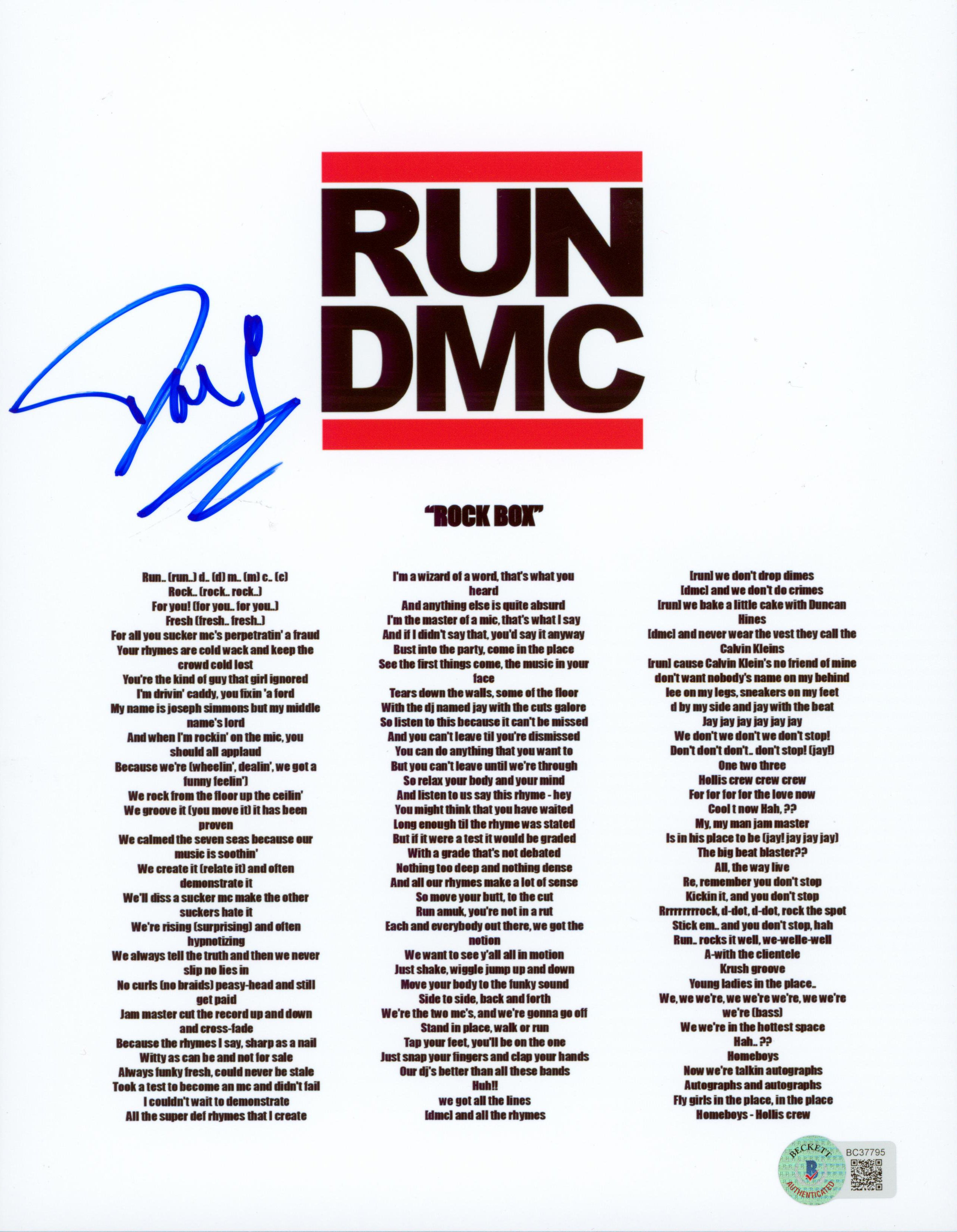 Run DMC Authentic Signed 8.5x11 Rock Box Music Sheet Photo BAS #BC37795