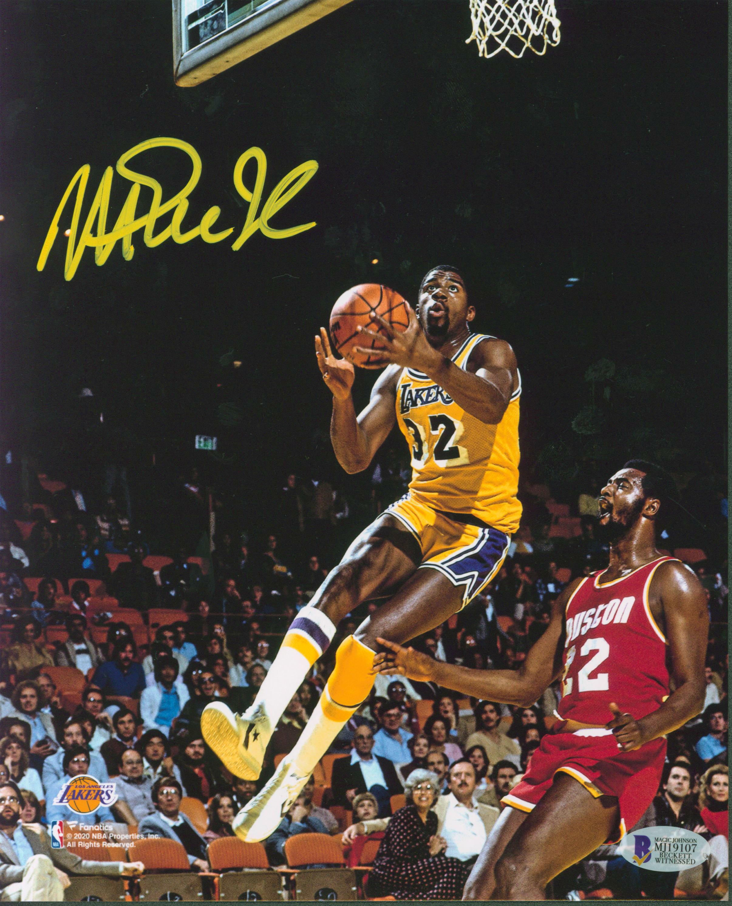 Lakers Magic Johnson Authentic Signed 8x10 Photo Vs Rockets BAS Witnessed