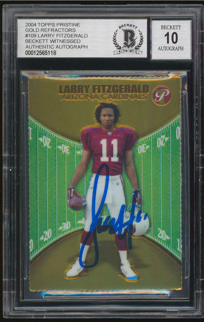 Larry Fitzgerald Signed 2004 Topps Gold Refractors #109 RC Card Auto 10 BAS Slab