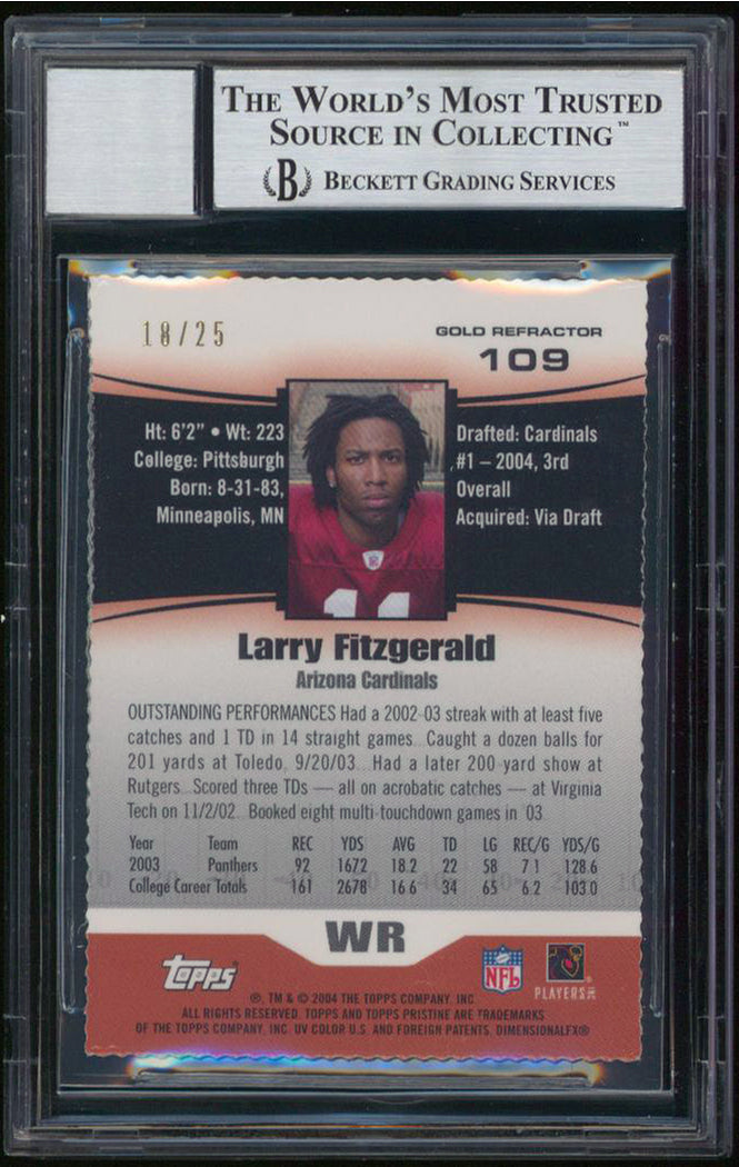 Larry Fitzgerald Signed 2004 Topps Gold Refractors #109 RC Card Auto 10 BAS Slab