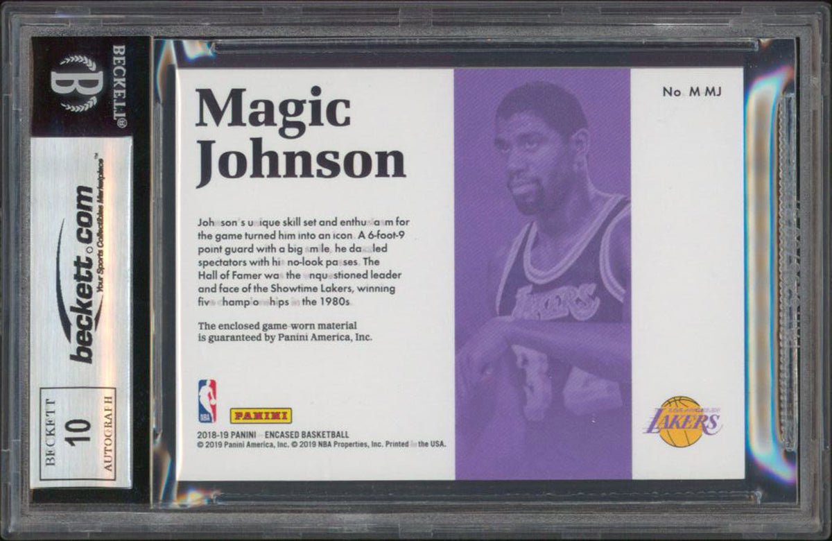 Magic Johnson Signed 2018 Panini Materials #47 89/99 Card Auto Grade 10 BAS Slab