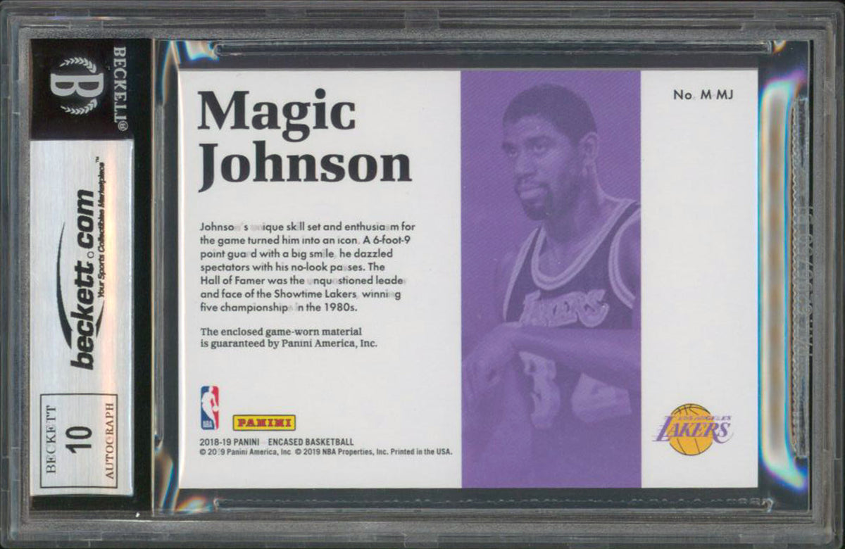 Magic Johnson Signed 2018 Panini Materials #47 63/99 Card Auto Grade 10 BAS Slab