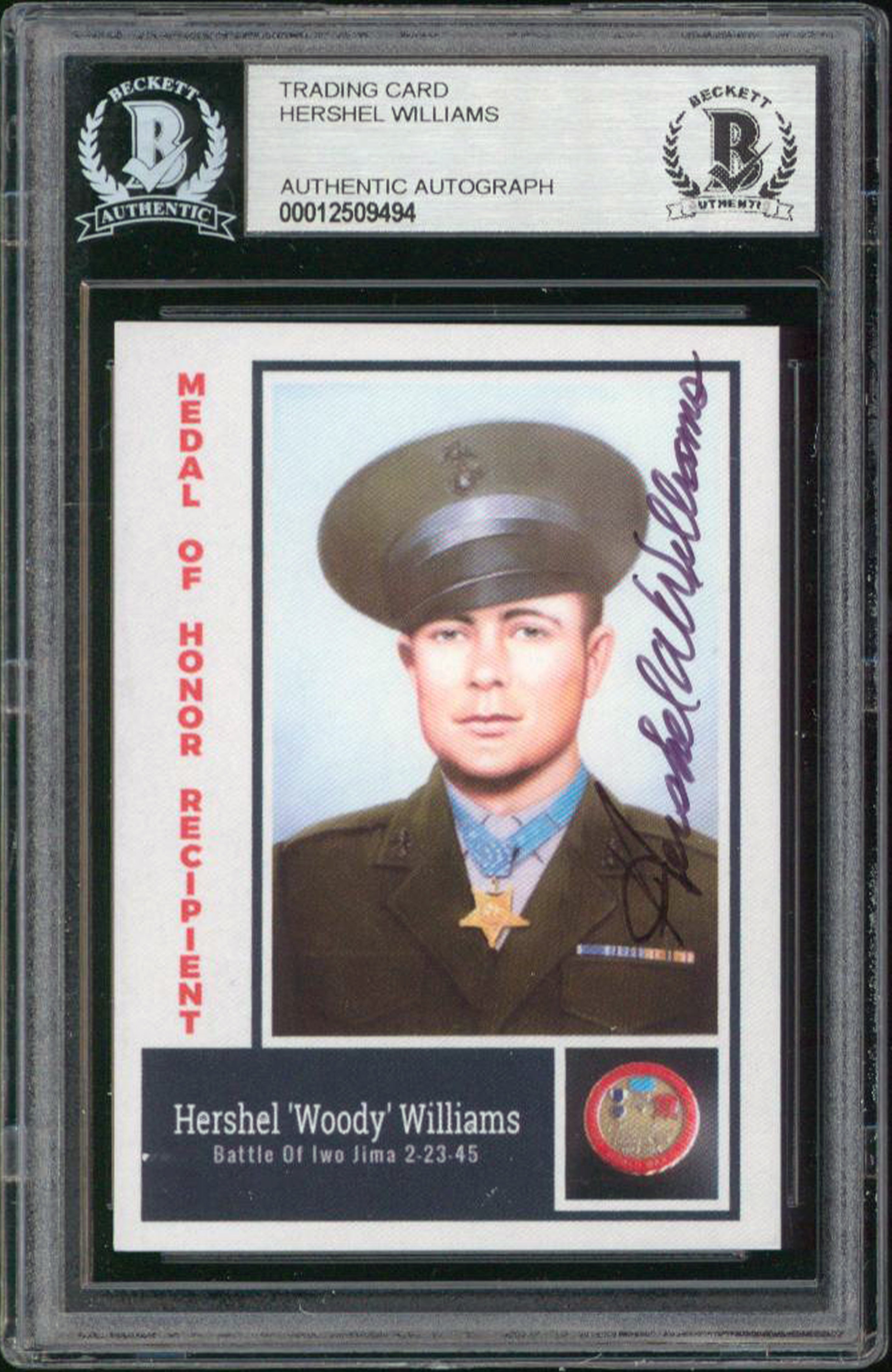 Hershel Williams Signed Metal Of Honor Recipient Trading Card BAS Slabbed