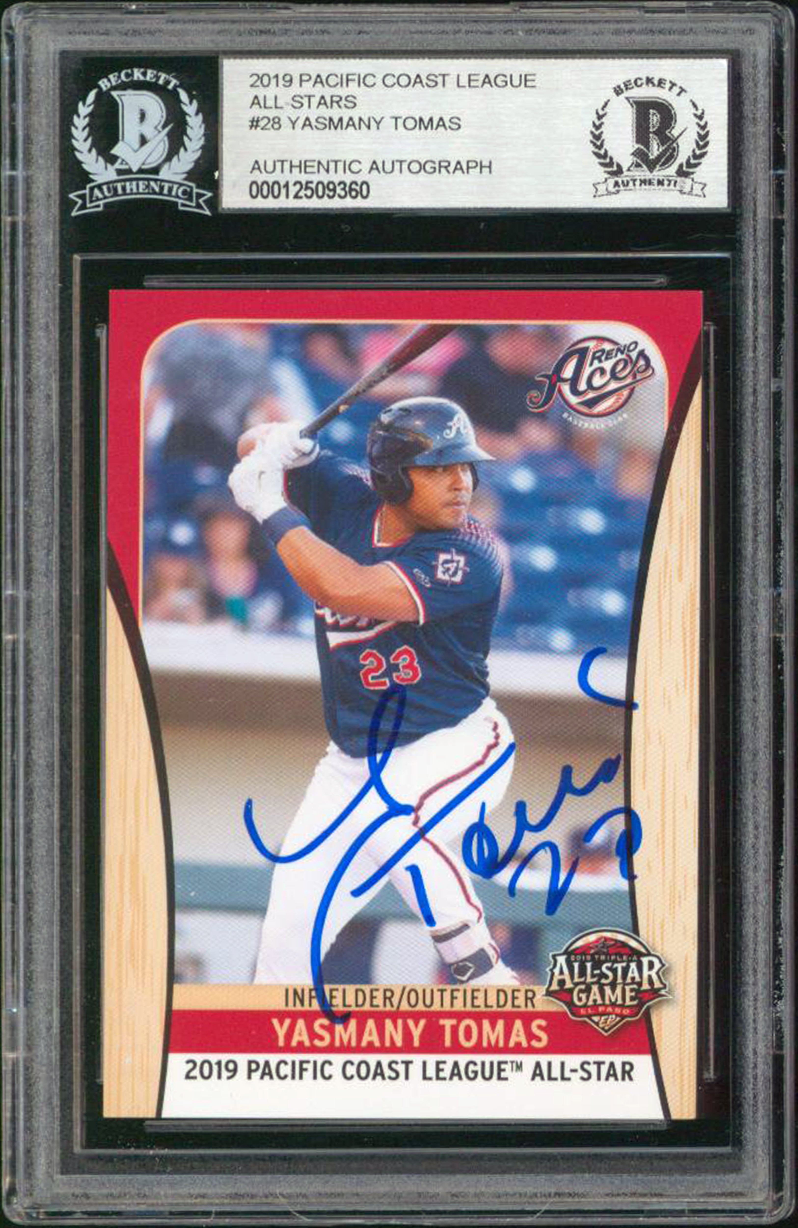 D-Backs Yasmany Tomas Signed 2019 Pacific Coast League AS #28 Card BAS Slabbed