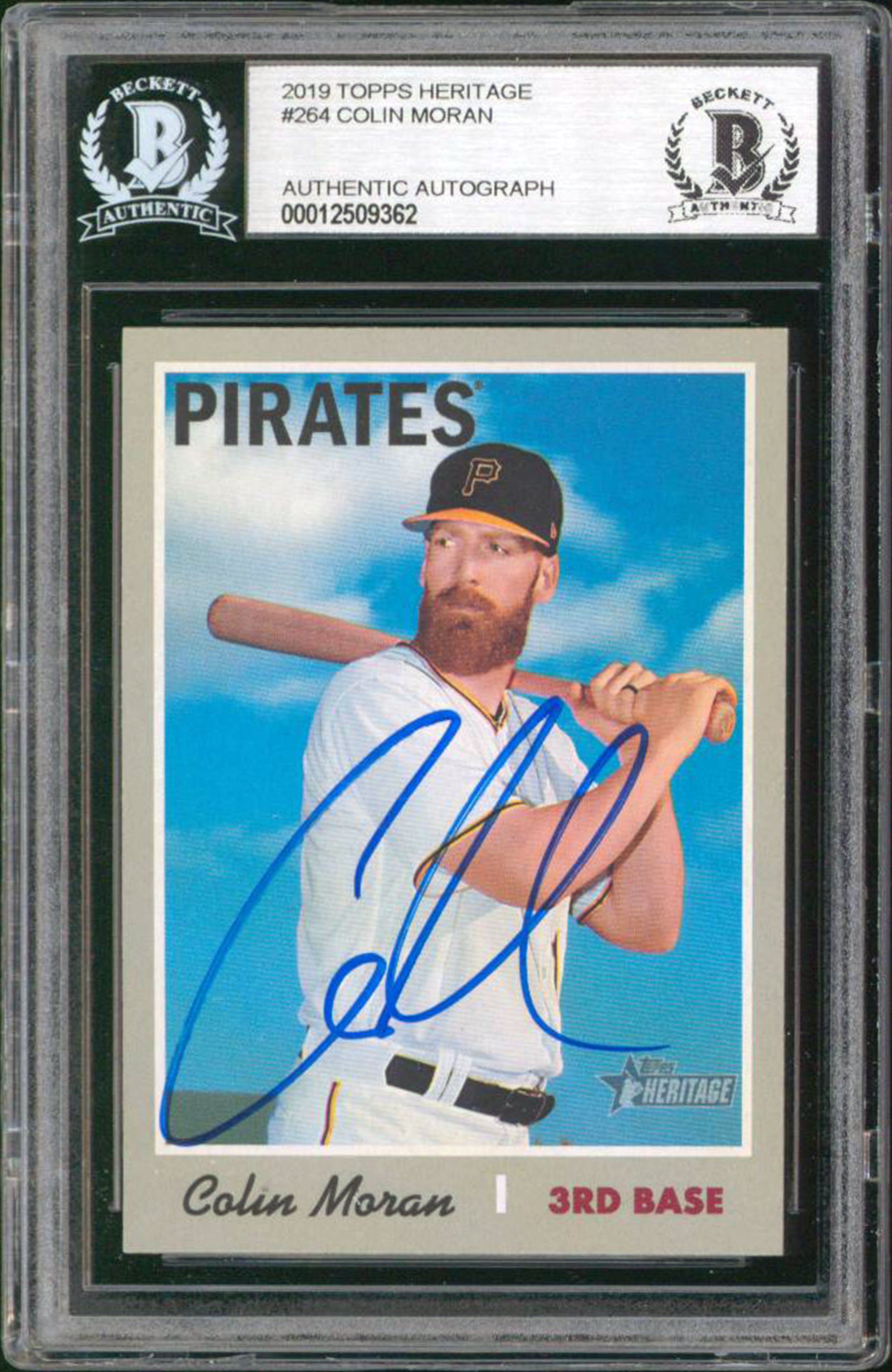 Pirates Colin Moran Signed 2019 Topps Heritage #264 Card BAS Slabbed #12509362