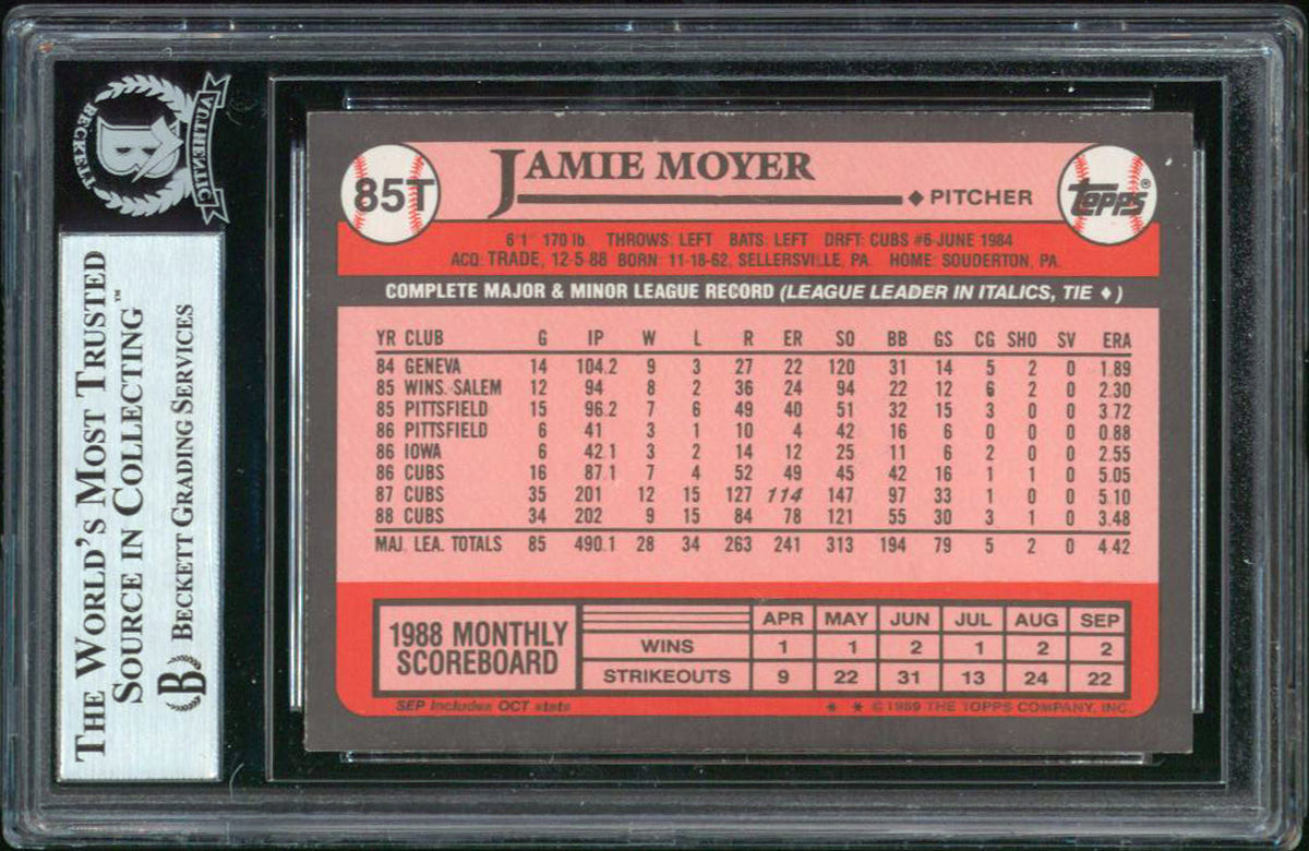 Rangers Jamie Moyer Authentic Signed 1989 Topps Traded #85T Card BAS Slabbed
