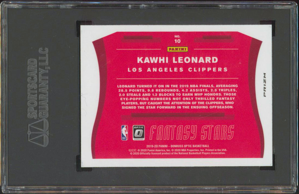 Kawhi Leonard 2019 Donruss Optic #10 Fantasy Stars Holo Prizm Card Graded 10 SGC