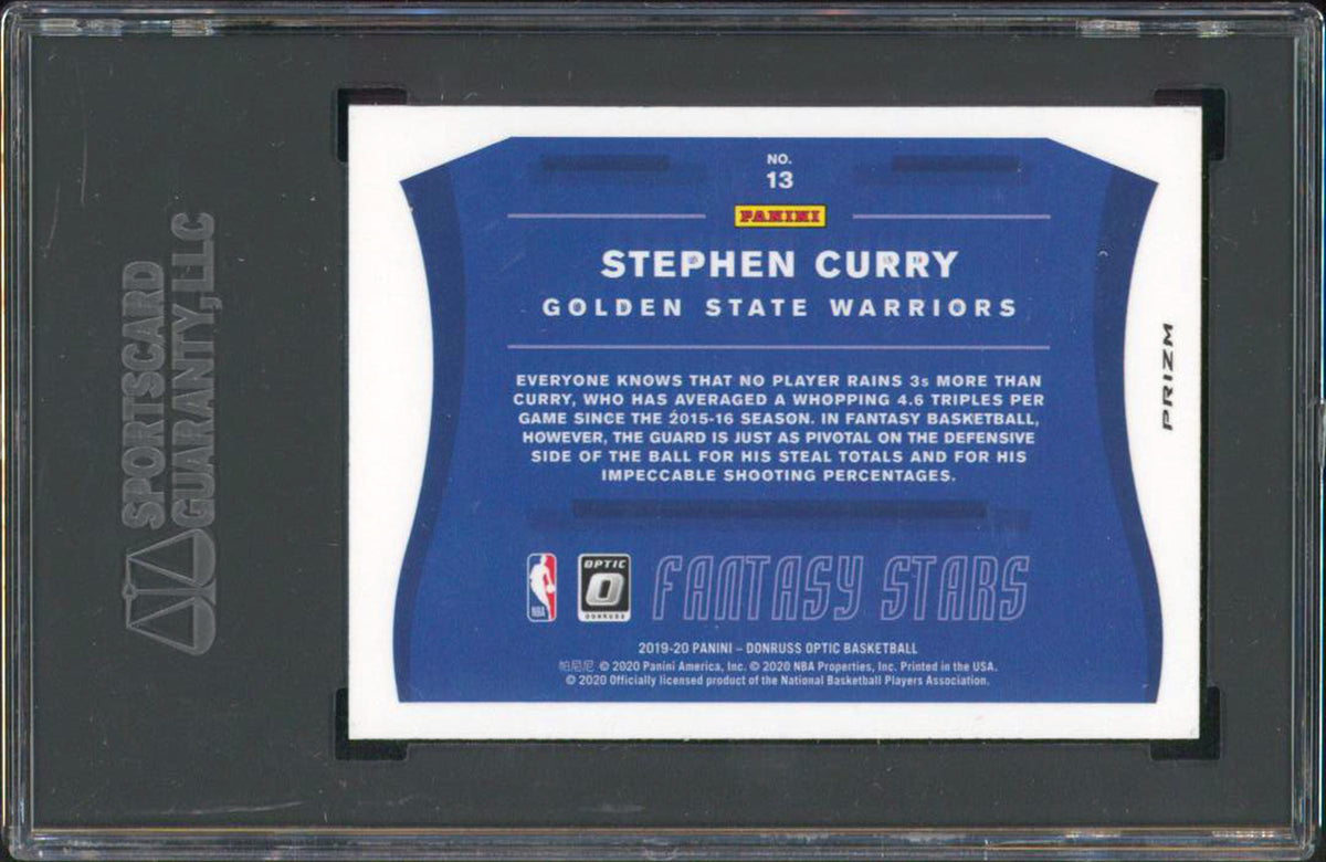 Stephen Curry 2019 Donruss Optic #13 Fantasy Stars Purple Prizm Card 10 SGC