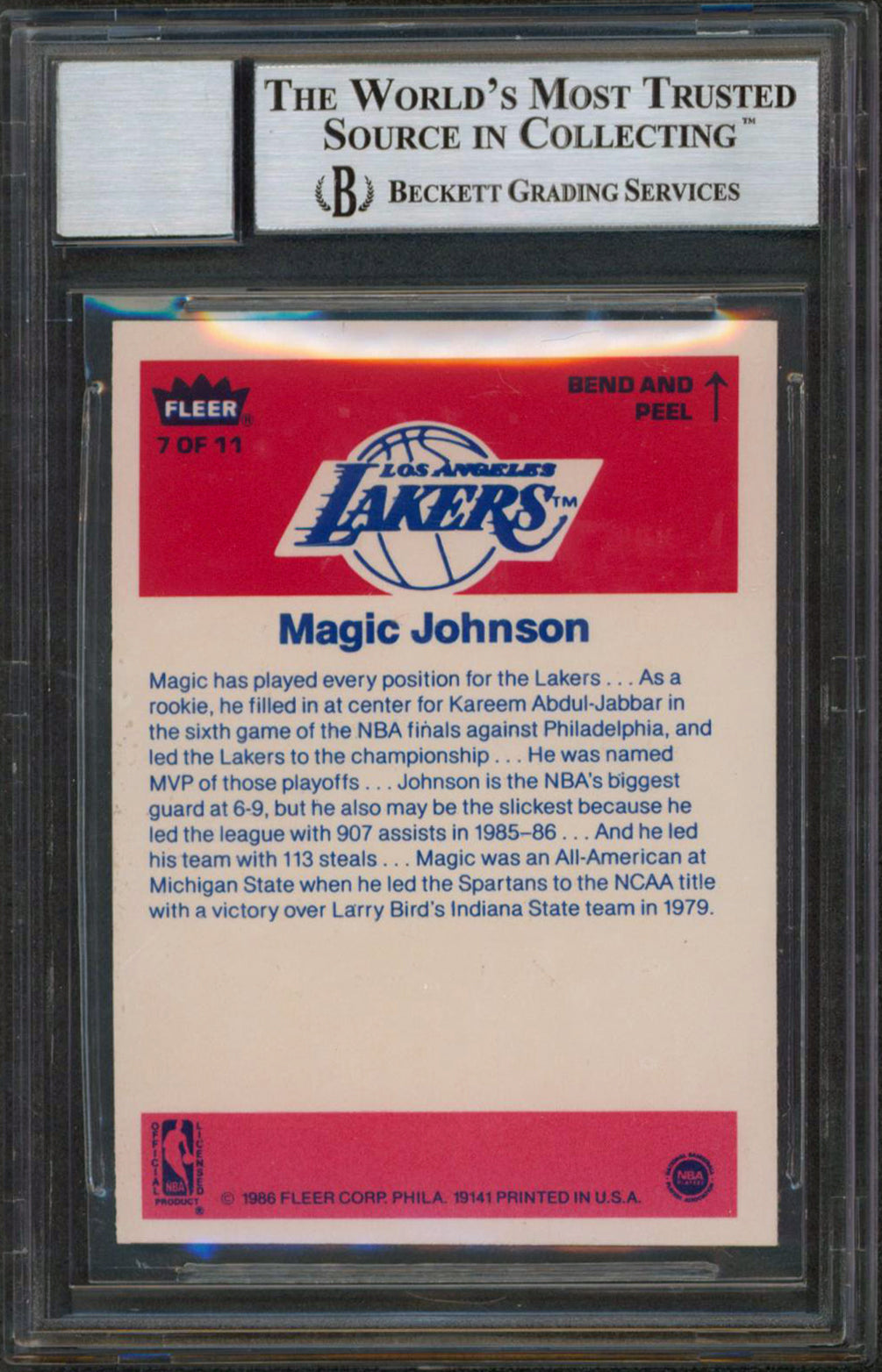 Lakers Magic Johnson Signed 1986 Fleer Sticker #7 Card Auto Grade 10! BAS Slab 3