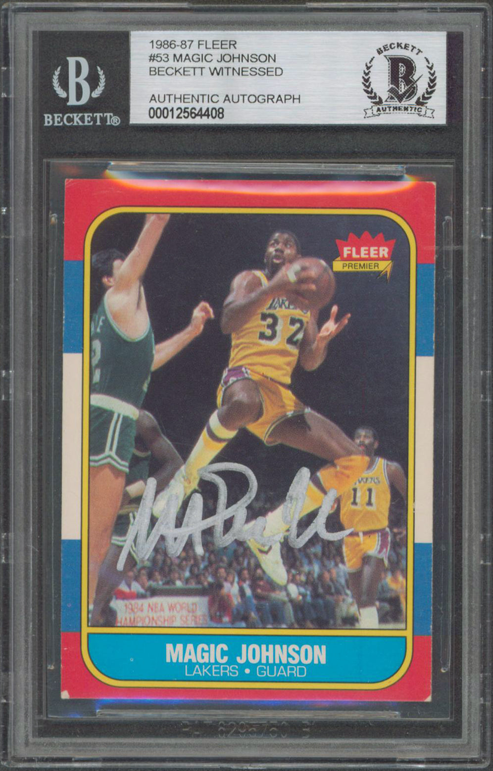 Lakers Magic Johnson Authentic Signed 1986 Fleer #53 Card BAS Slabbed