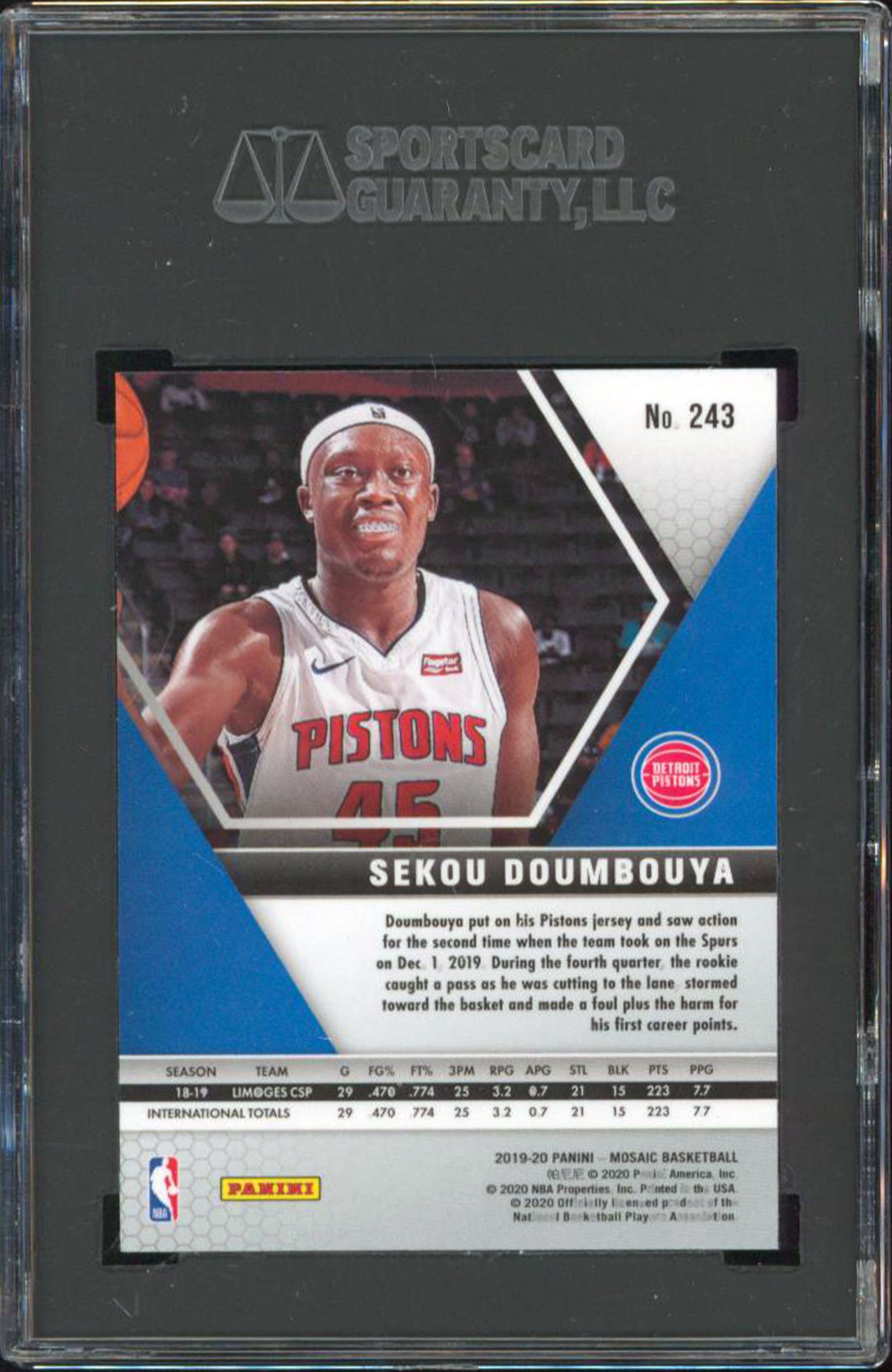 Pistons Sekou Doumbouya 2019 Panini Mosaic #243 Rookie Card Graded Mint 9.5! SGC