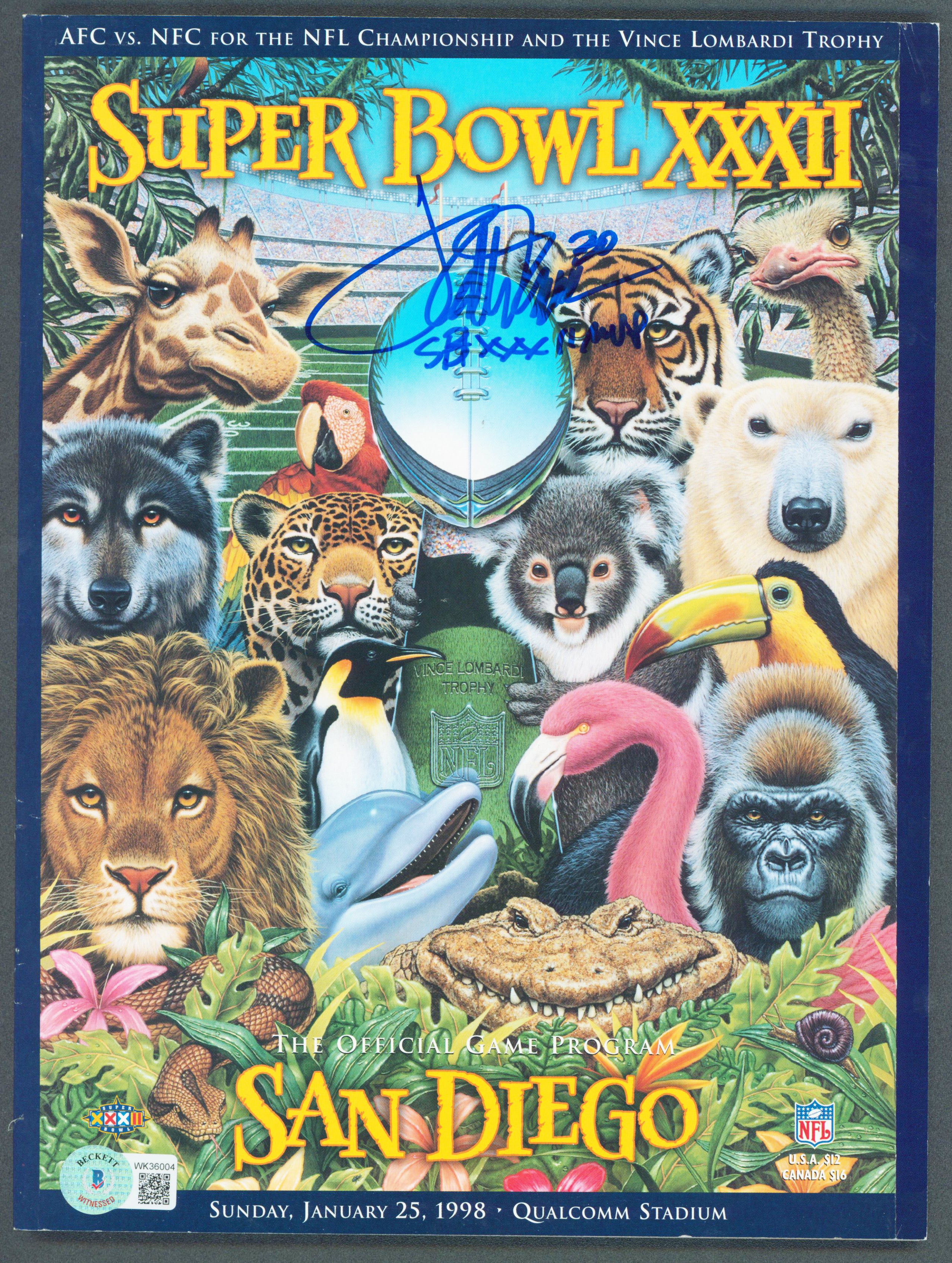 Broncos Terrell Davis "SB XXXII MVP" Signed SB XXXII Program BAS Wit #WK36004