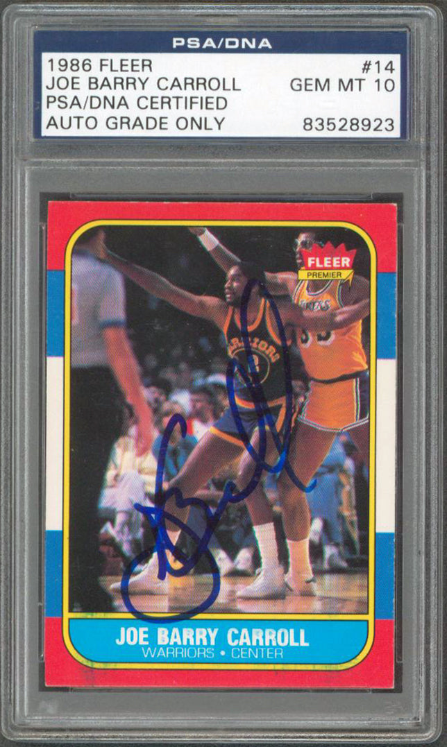 Warriors Joe Barry Carroll Signed 1986 Fleer #14 Card Auto 10 PSA Slab #83528923