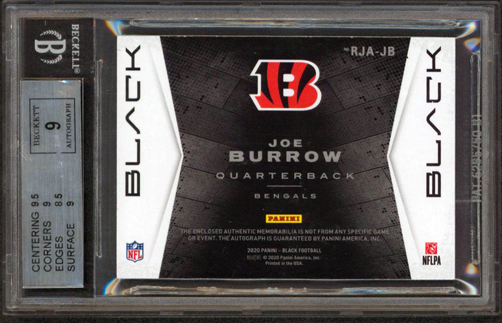 Joe Burrow Signed 2020 Panini Black RC Jersey Auto #1 #09/25 Grade 9 BAS Slabbed