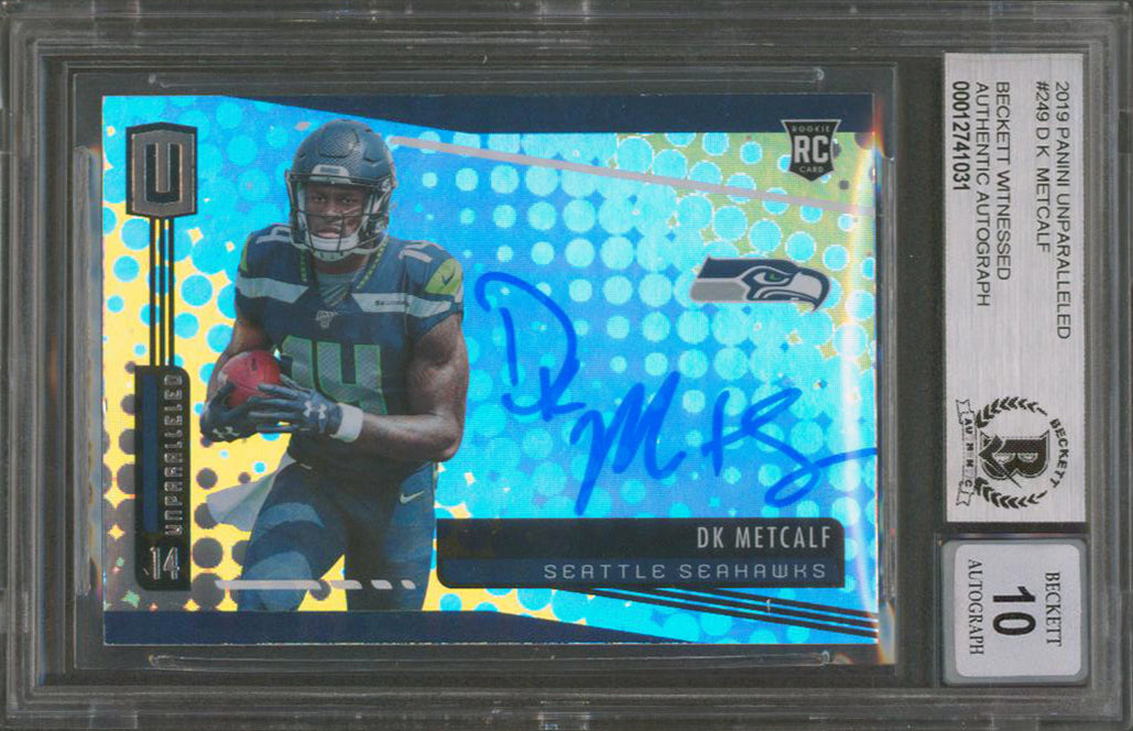 DK Metcalf Signed 2019 Panini Unparalleled #249 RC Card Auto 10! BAS Slabbed