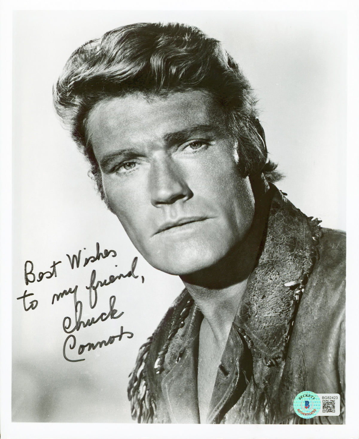 Chuck Connors The Rifleman "Best Wishes" Signed 8x10 Photo BAS #BG82423