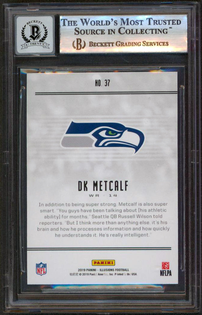 DK Metcalf Signed 2019 Panini Illusions Sapphire #37 RC Card Auto 10 BAS Slab