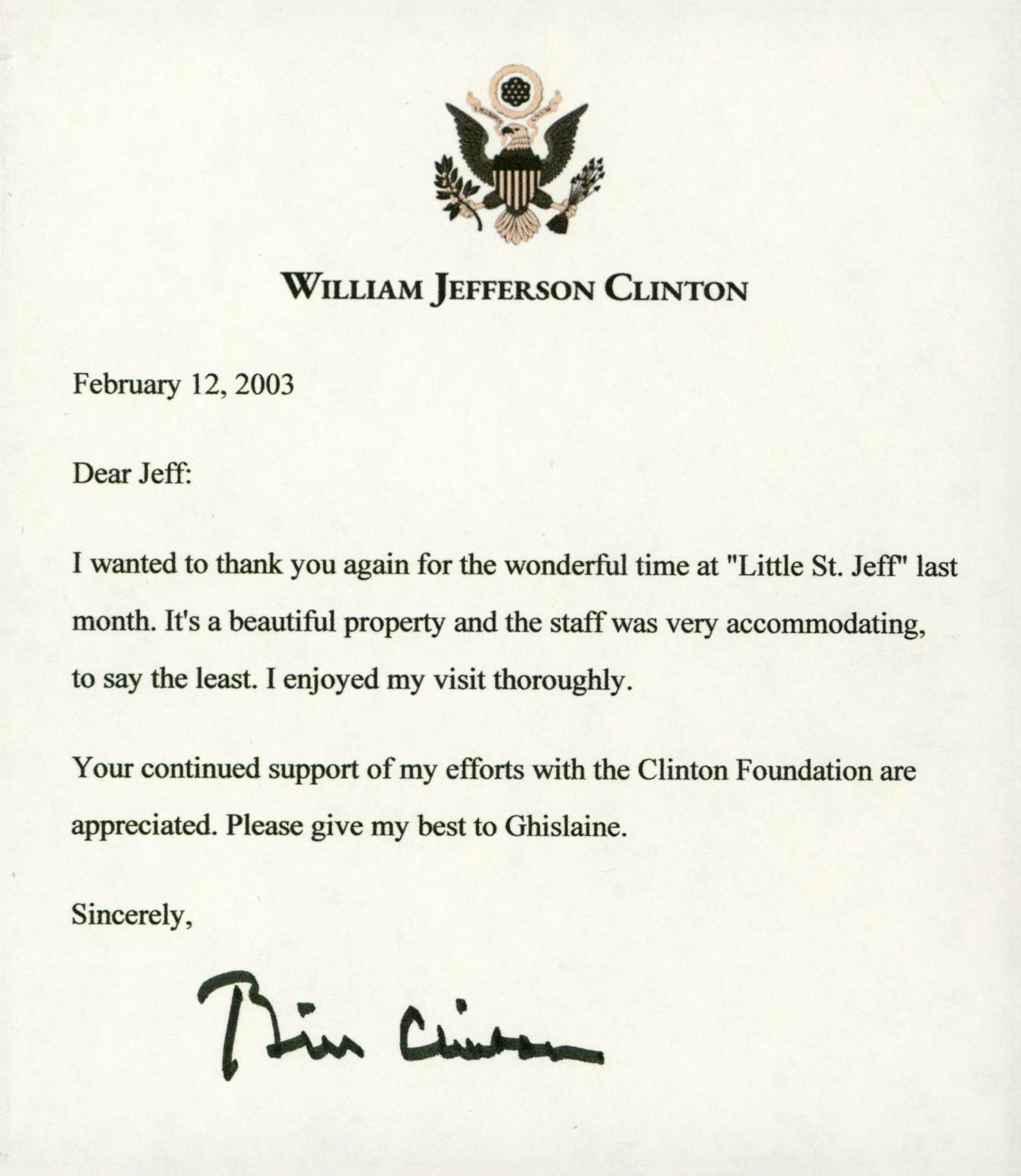 Bill Clinton Authentic Signed 5.5x6.5 Letter Auto Graded Gem 10! BAS #AA03543
