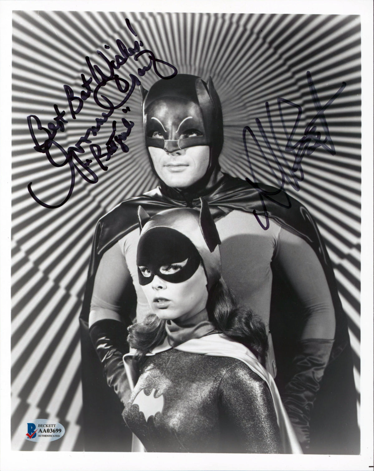 Batman Adam West & Yvonne Craig Authentic Signed 8x10 B&W Photo BAS #AA03699