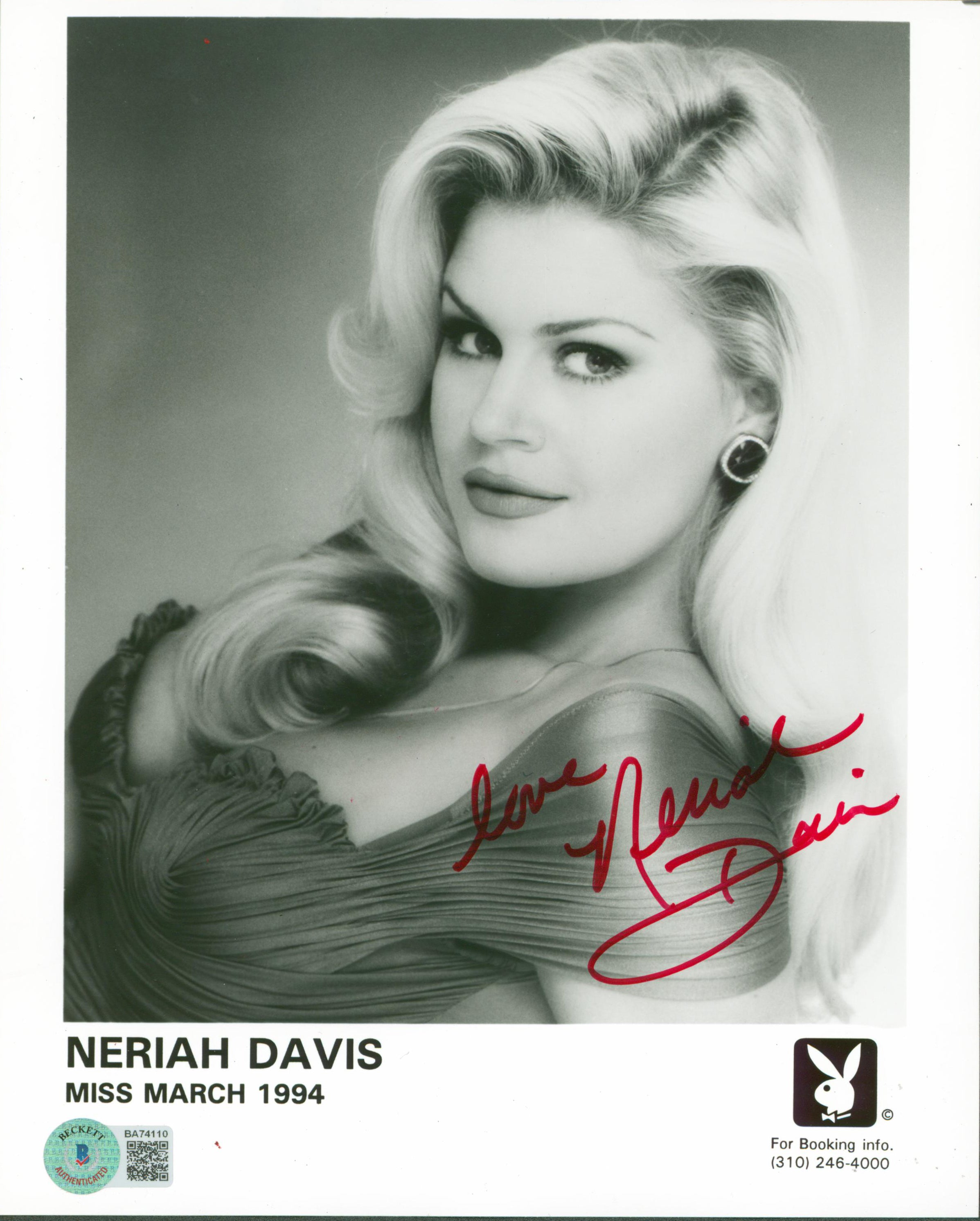 Neriah Davis Playboy "Love" Authentic Signed 8x10 Promo Sexy Photo BAS #BA74110
