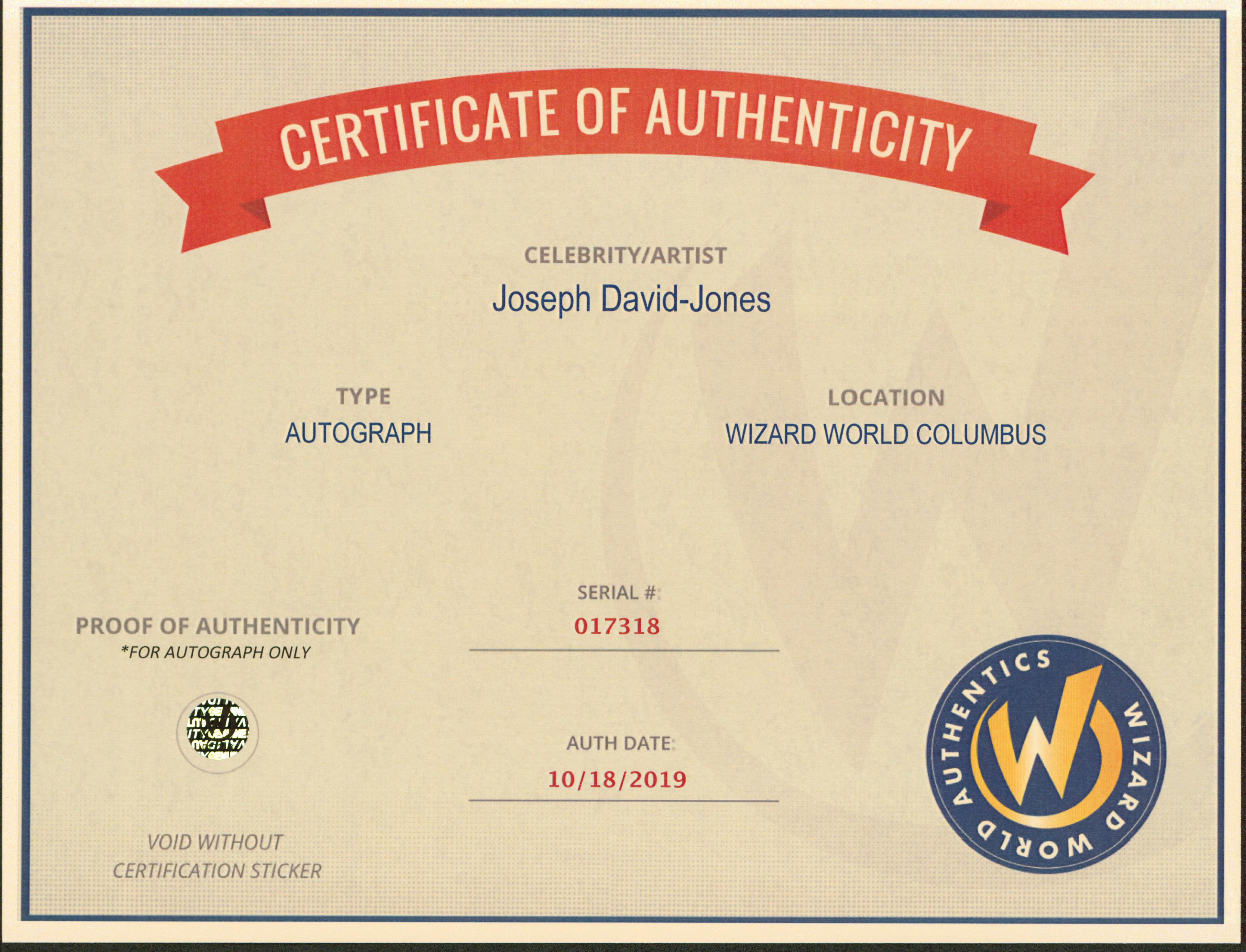 Joseph David-Jones Arrow Authentic Signed 8x10 Photo Wizard World #017318