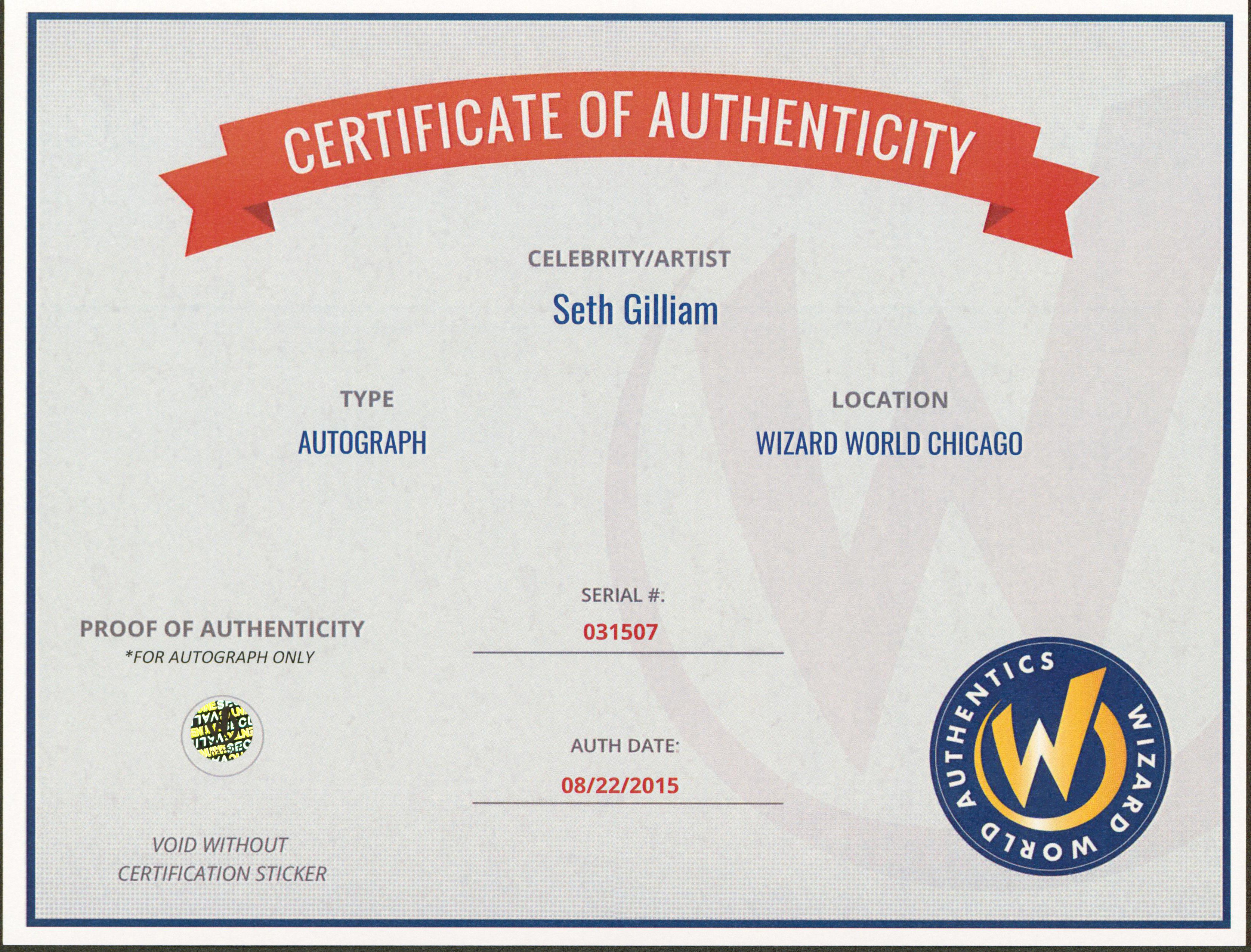 Seth Gilliam The Walking Dead Authentic Signed 8x10 Photo Wizard World #031507