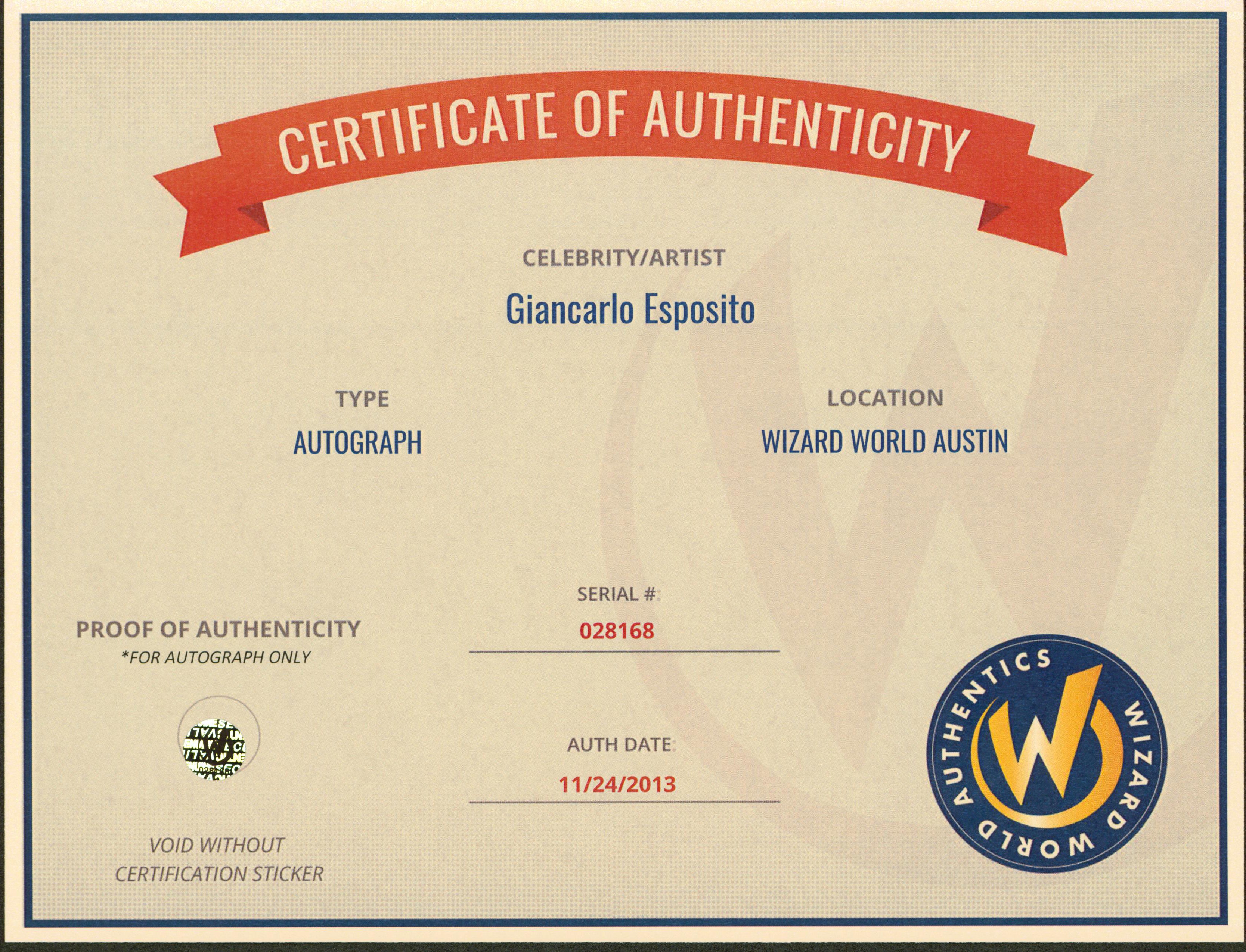 Giancarlo Esposito Revolution Authentic Signed 8x10 Photo Wizard World 6