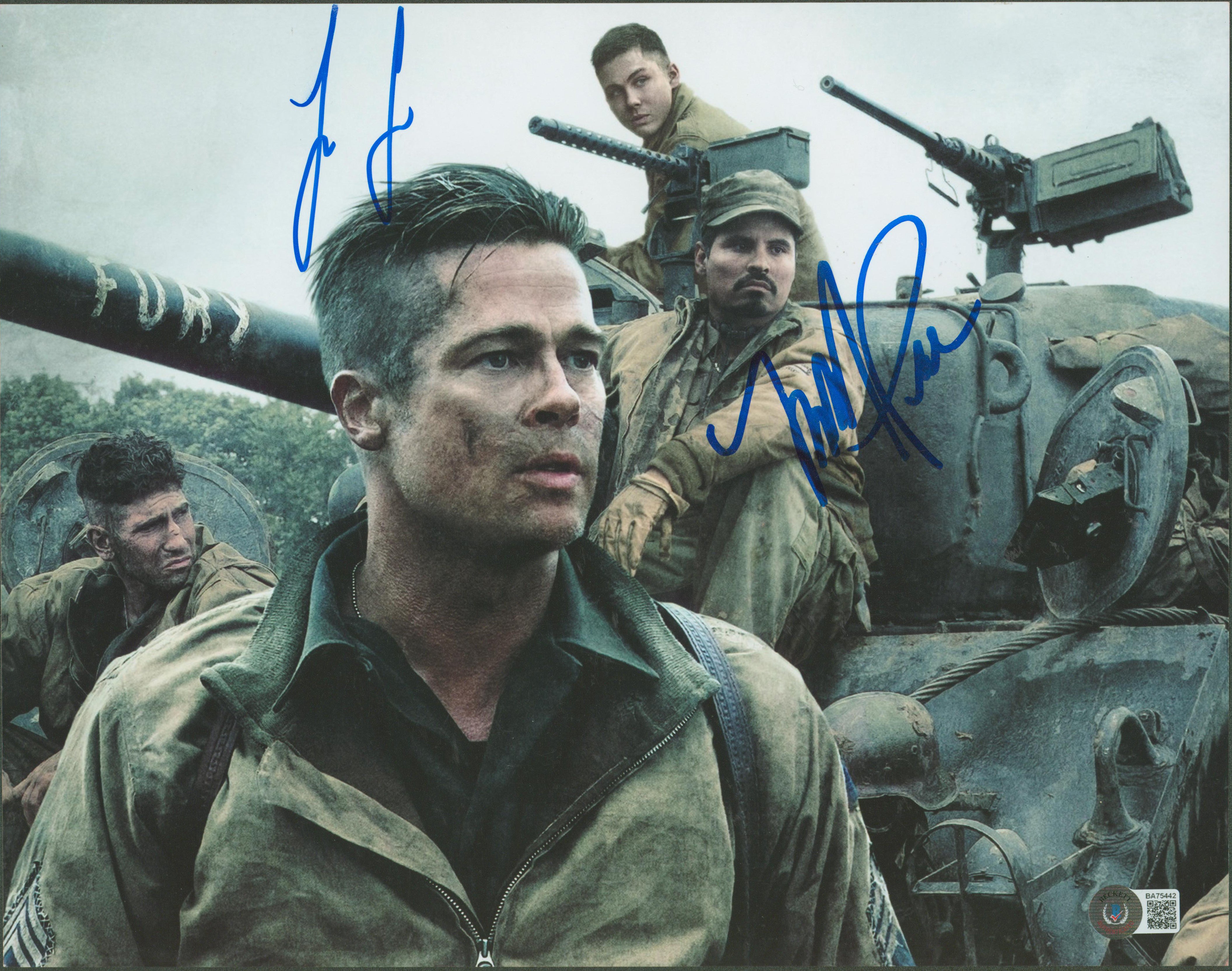 Logan Lerman & Michael Pena Fury Authentic Signed 11x14 Photo BAS #BA75442