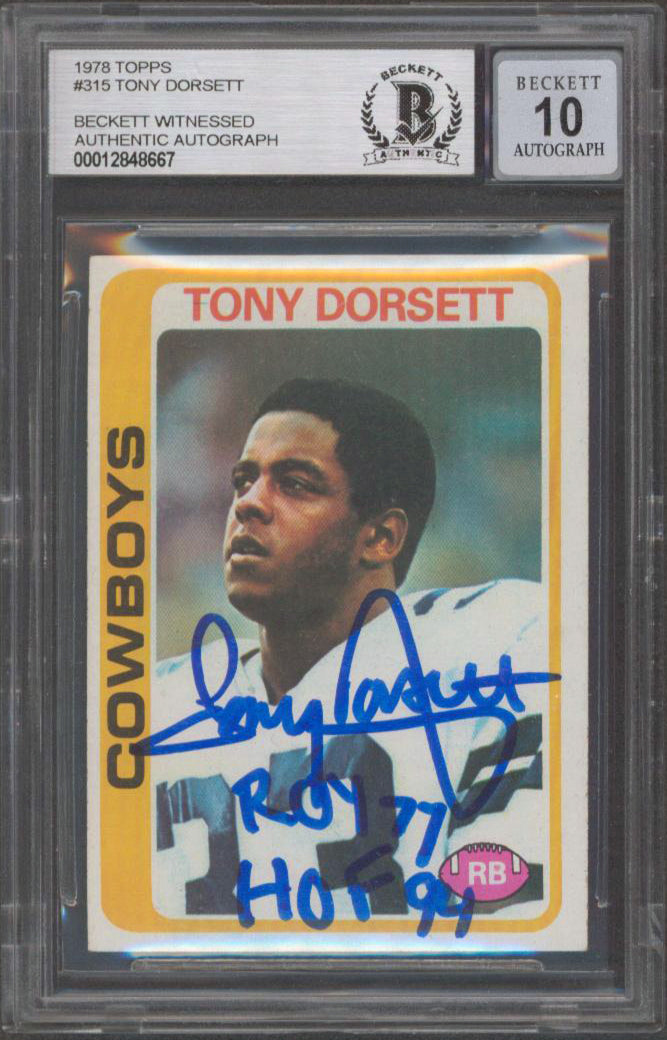 Tony Dorsett ROY 77 HOF 94 Signed 1978 Topps #315 Rookie Card Auto 10 BAS Slab 1 HOLIDAY DOORBUSTER