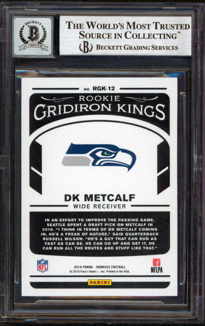 DK Metcalf Signed 2019 Donruss Rookie Gridiron Kings #12 Card Auto 10 BAS Slab