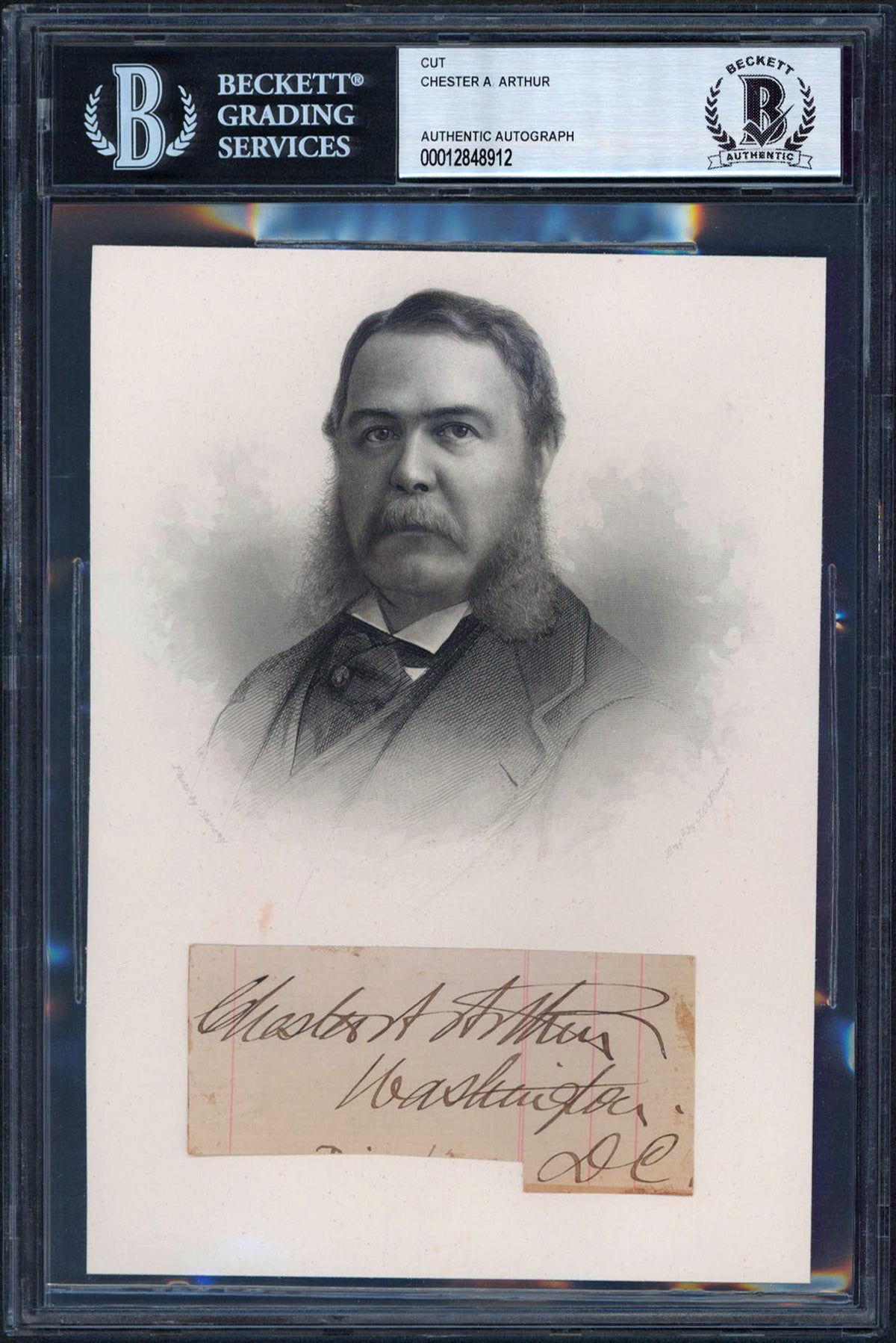 Chester A. Arthur Signed 1.6x3.5 Cut Signature Auto Graded Mint 9! BAS Slabbed