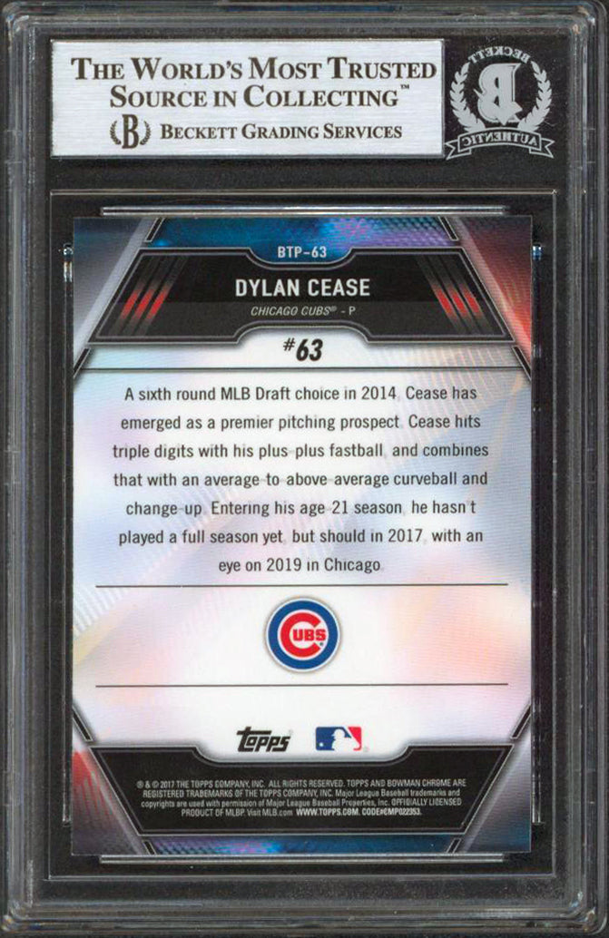 Dylan Cease Signed 2017 Bowman Chrome Scouts Top Refractors #BTP63 RC BAS Slab