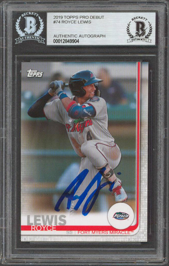 Twins Royce Lewis Authentic Signed 2019 Topps Pro Debut #74 RC BAS Slabbed
