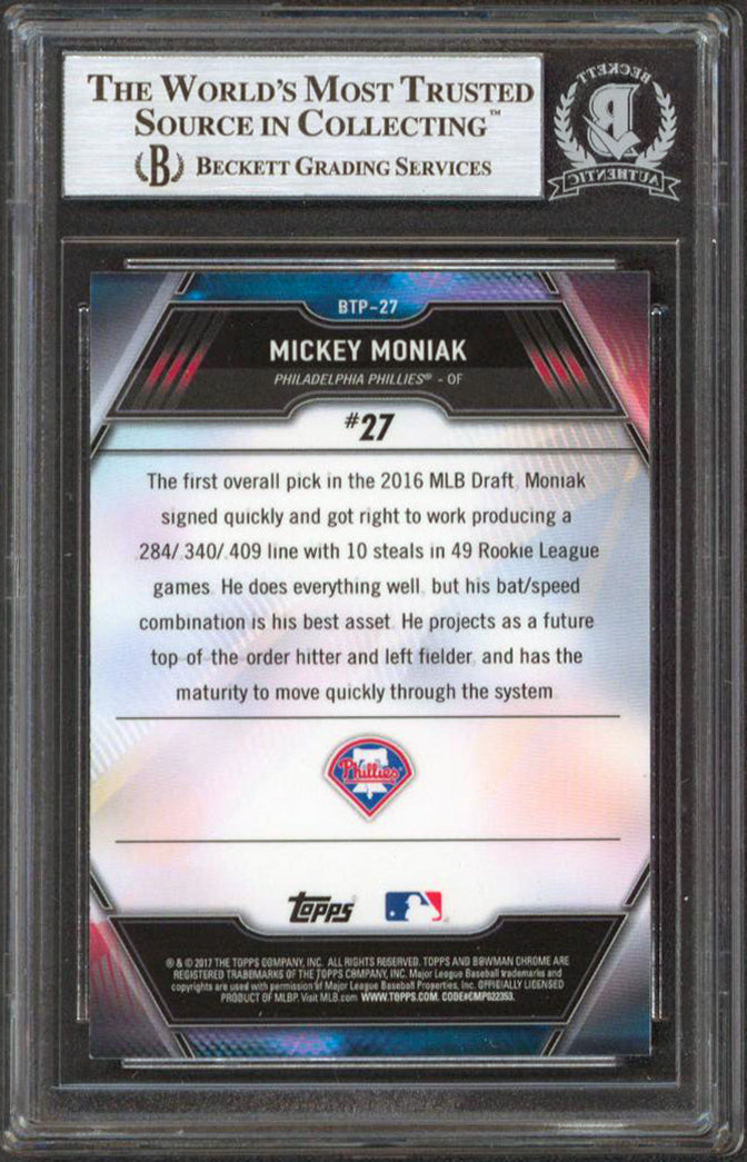 Phillies Mickey Moniak Signed 2017 Bowman Chrome Refractors BTP27 RC BAS Slabbed