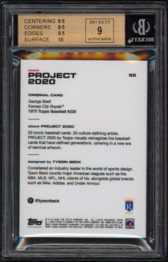 George Brett Signed 2020 Topps Project 2020 #55 Card Grade 9.5, Auto 9! BAS Slab