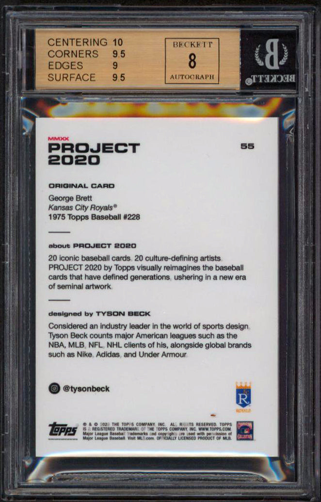 George Brett Signed 2020 Topps Project 2020 #55 Card Grade 9.5, Auto 8! BAS Slab