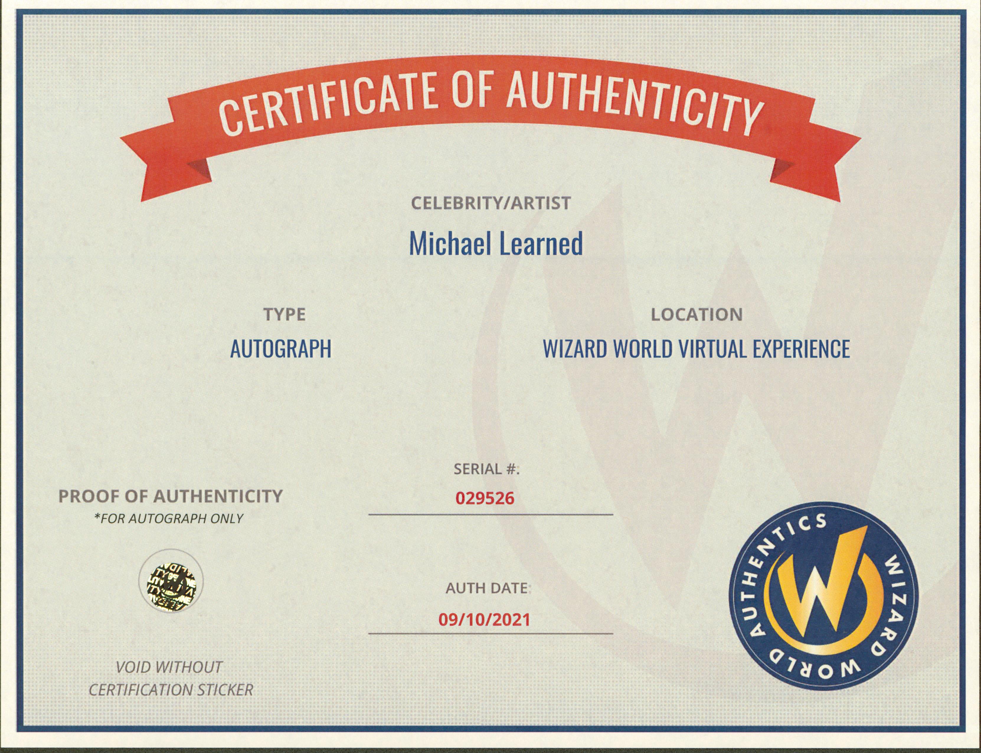 Michael Learned The Waltons Authentic Signed 8x10 Photo Wizard World 2
