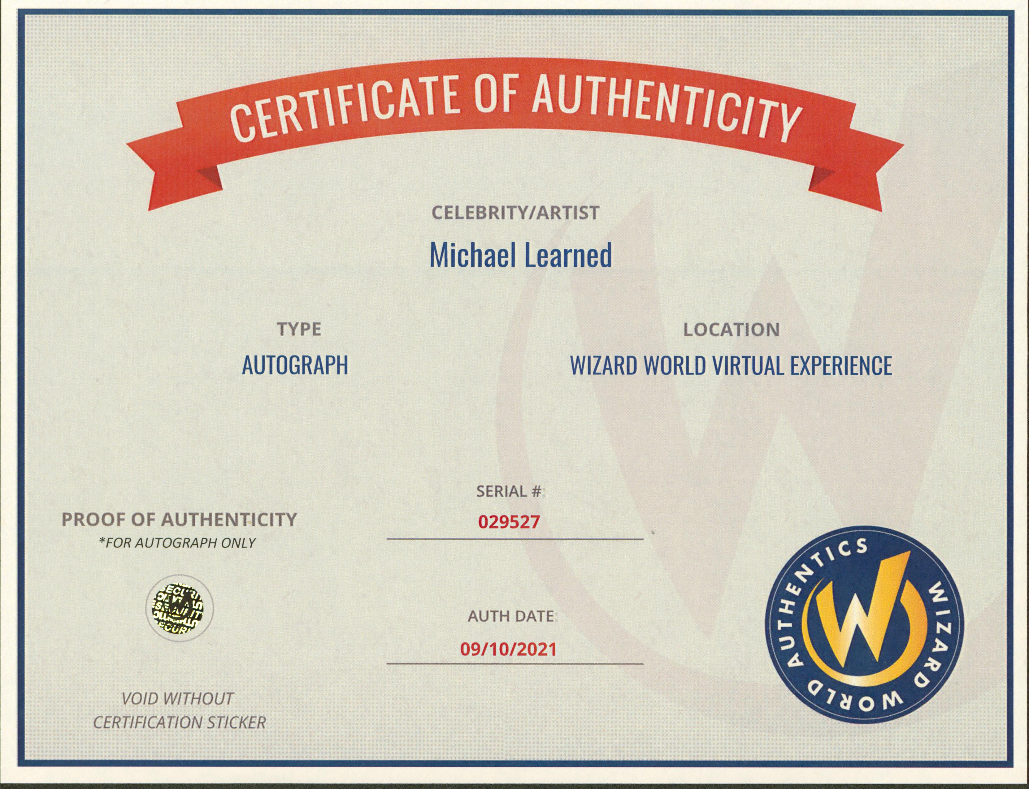 Michael Learned The Waltons Authentic Signed 8x10 Photo Wizard World 1