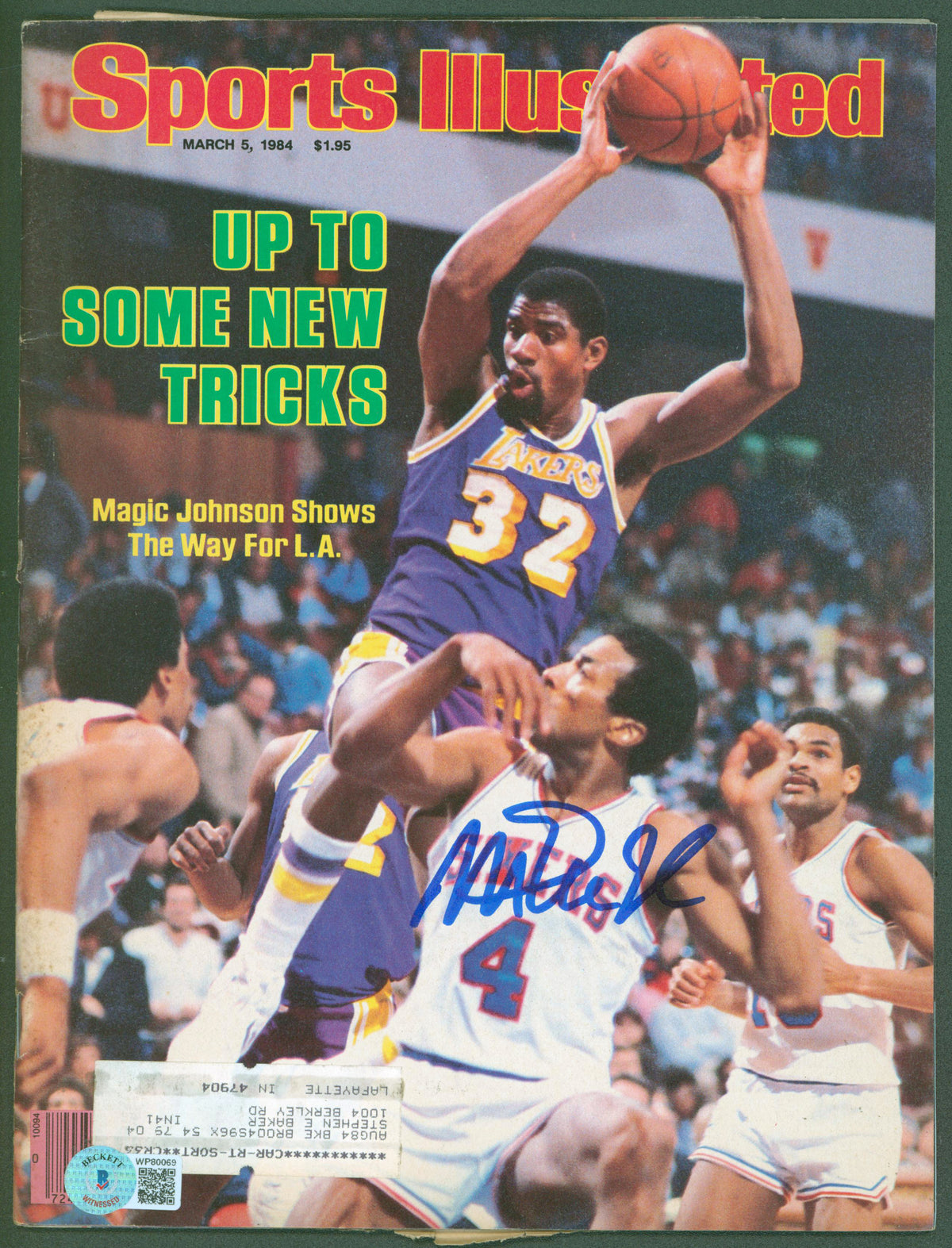 Lakers Magic Johnson Signed March 1984 Sports Illustrated Magazine BAS Witnessed