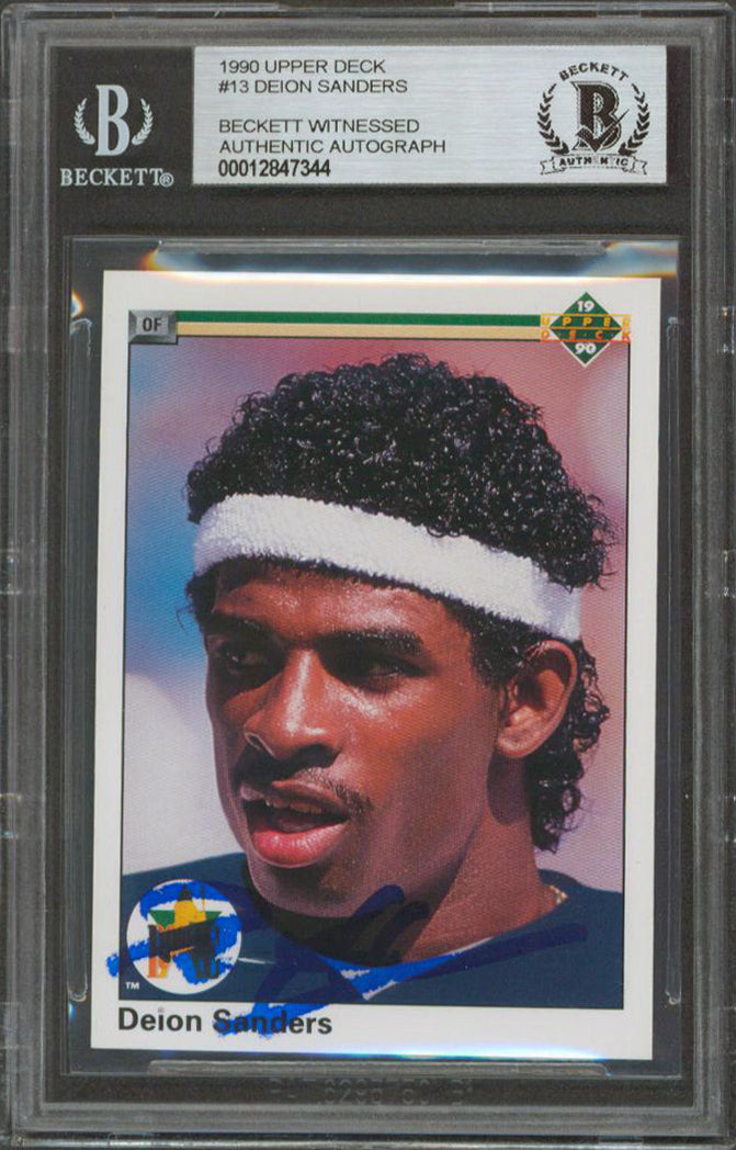 Yankees Deion Sanders Signed 1990 Upper Deck #13 Rookie Card BAS Slabbed