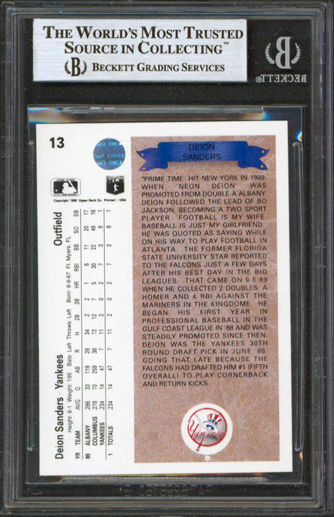 Yankees Deion Sanders Signed 1990 Upper Deck #13 Rookie Card BAS Slabbed