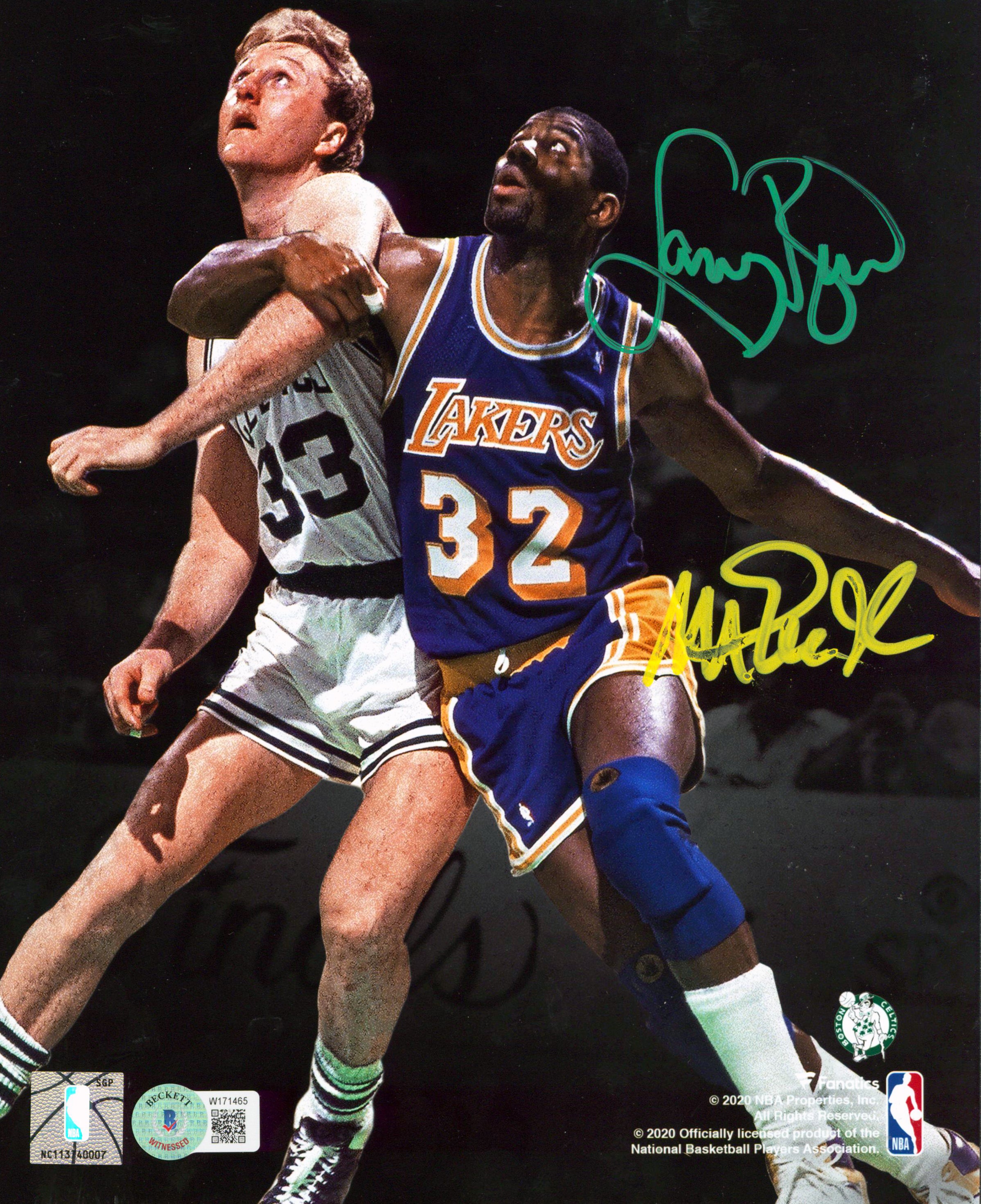 Magic Johnson & Larry Bird Signed 8x10 Vertical Spotlight Photo BAS Wit #W171465