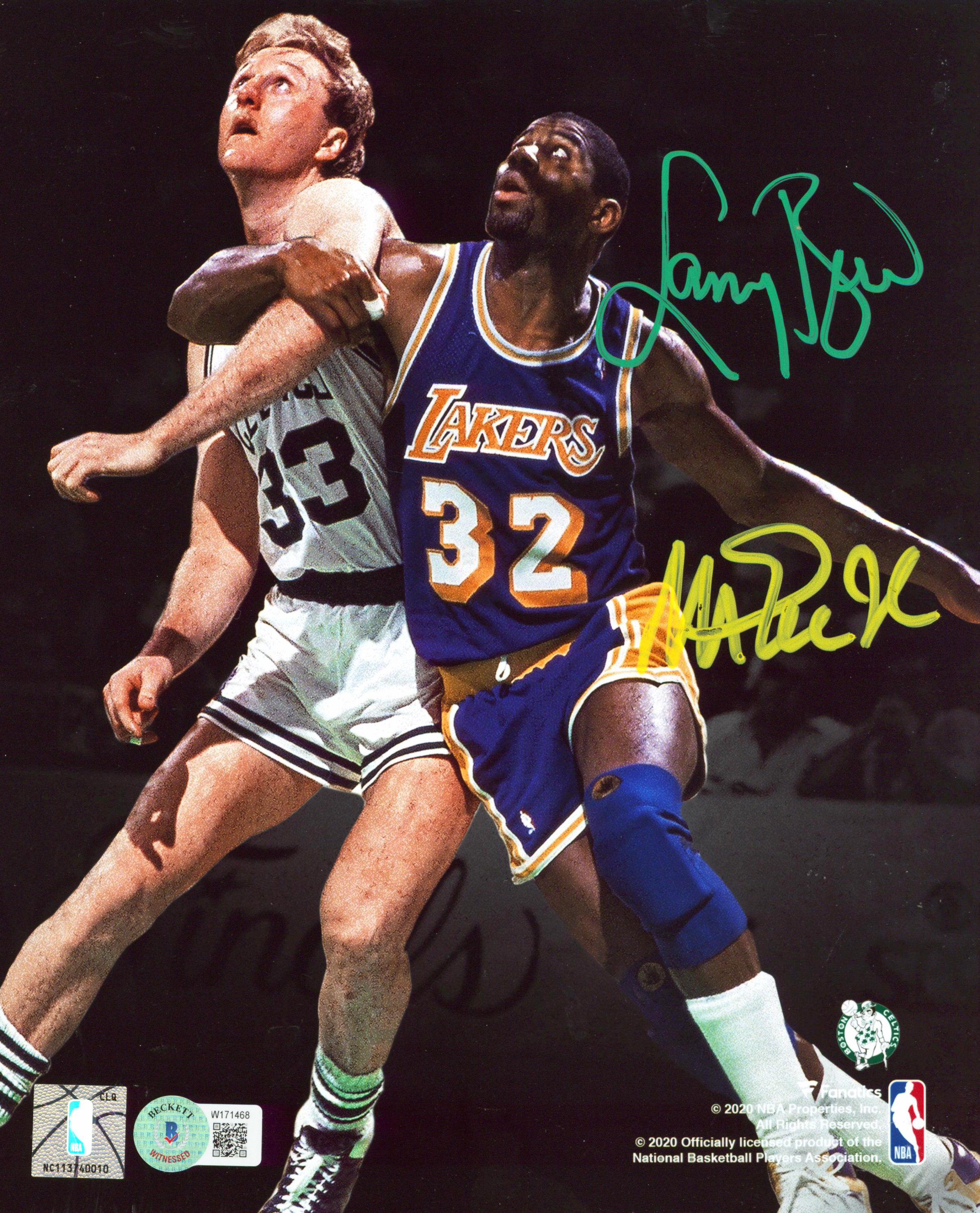 Magic Johnson & Larry Bird Signed 8x10 Vertical Spotlight Photo BAS Wit #W171468