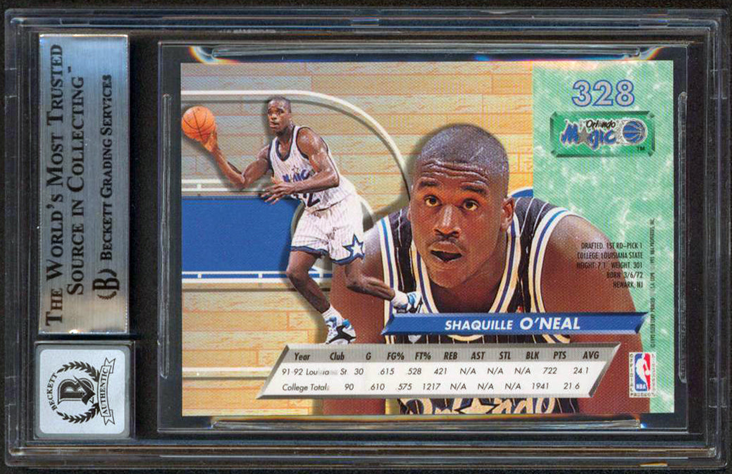 Magic Shaquille O'Neal Signed 1992 Ultra #328 Rookie Card Auto Grade 10 BAS Slab