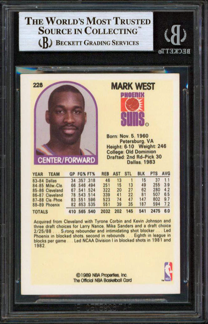 Suns Mark West Authentic Signed 1989 Hoops #228 Card Autographed BAS Slabbed