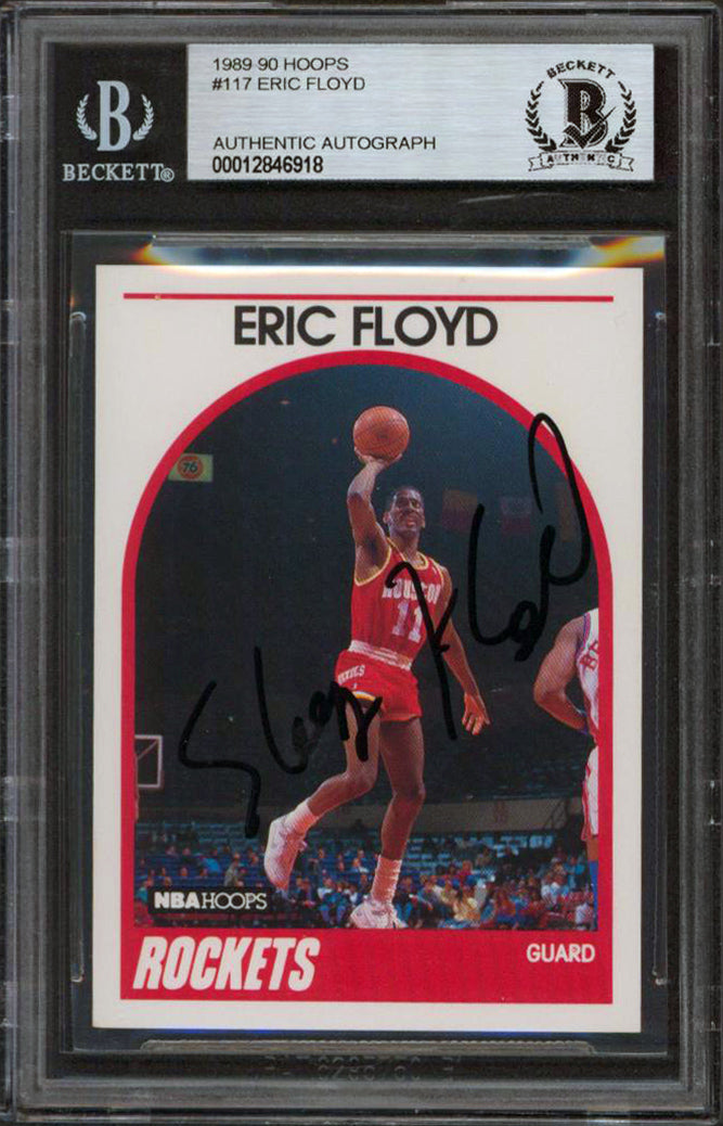 Rockets Eric Floyd Authentic Signed 1989 Hoops #117 Card Autographed BAS Slabbed